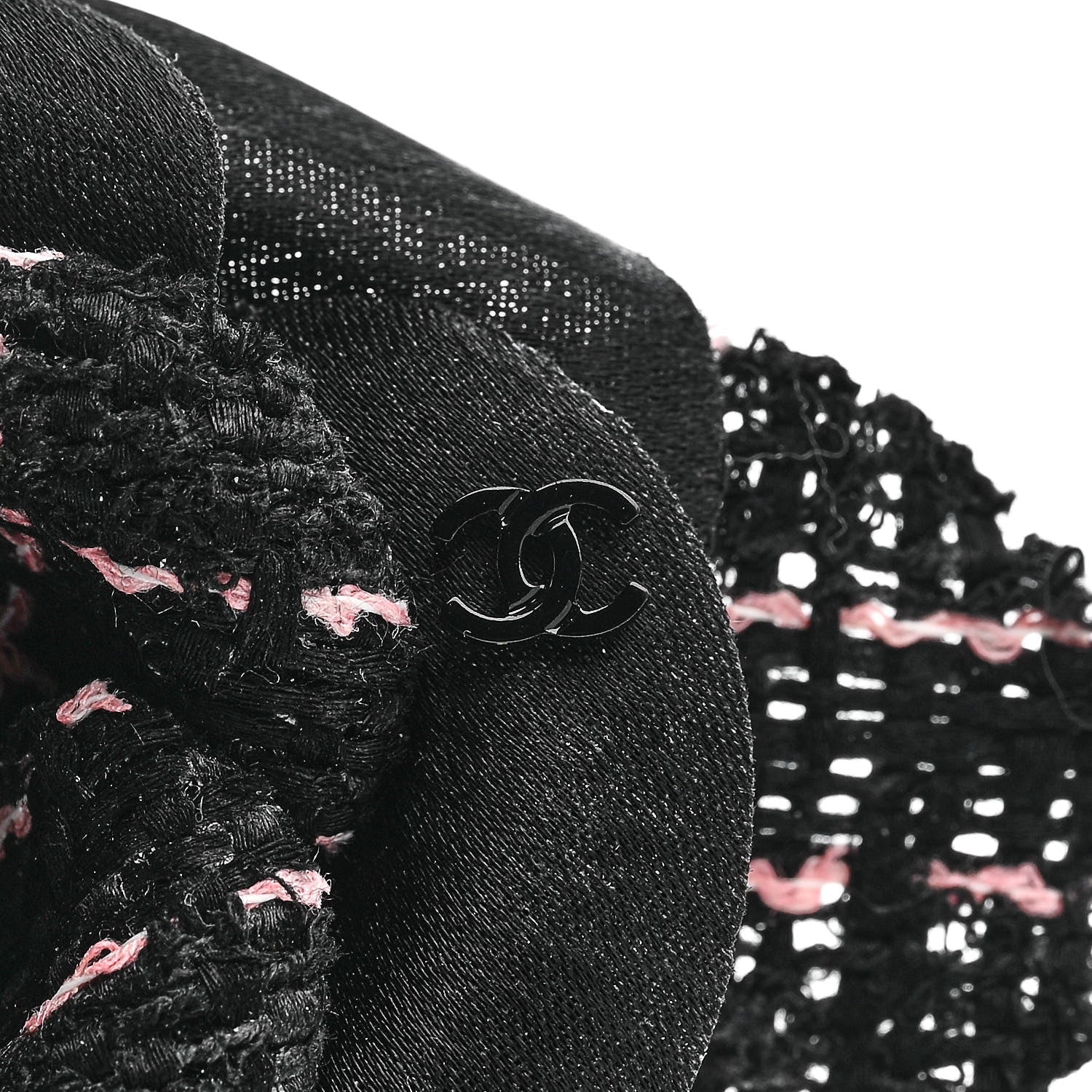 Tweed Fabric Camellia Pin Brooch Black Pink