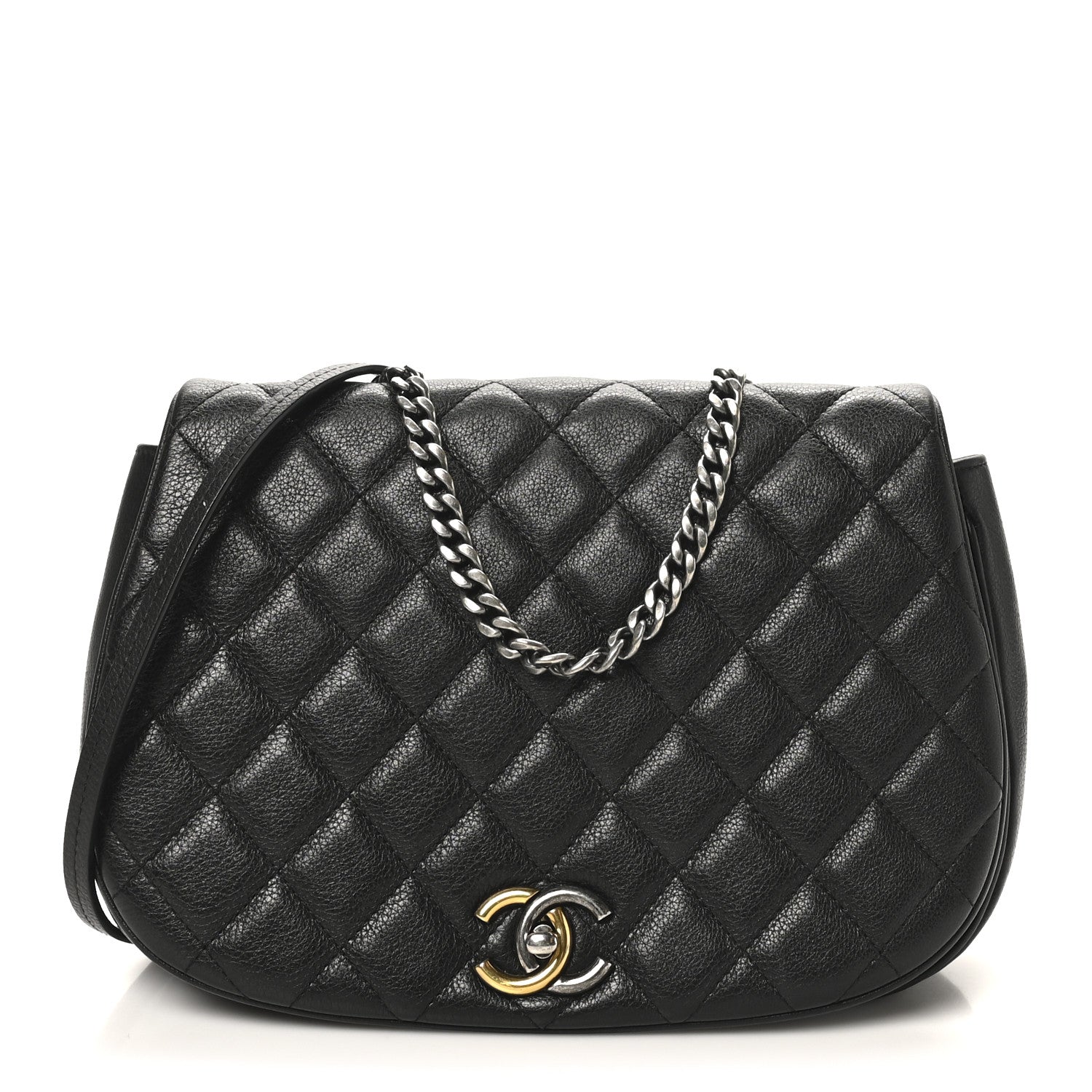 Calfskin Quilted Casual Pocket Messenger Flap Black