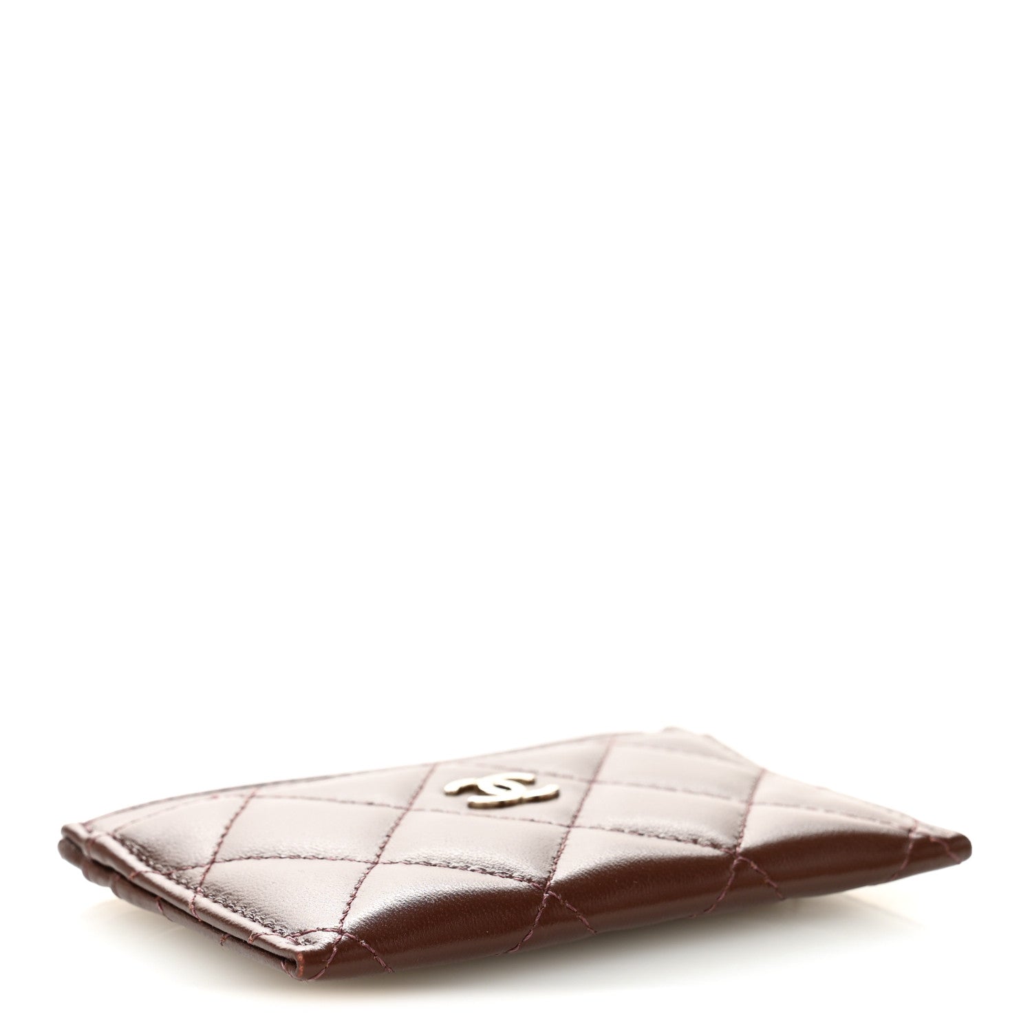 Lambskin Quilted Card Holder Burgundy