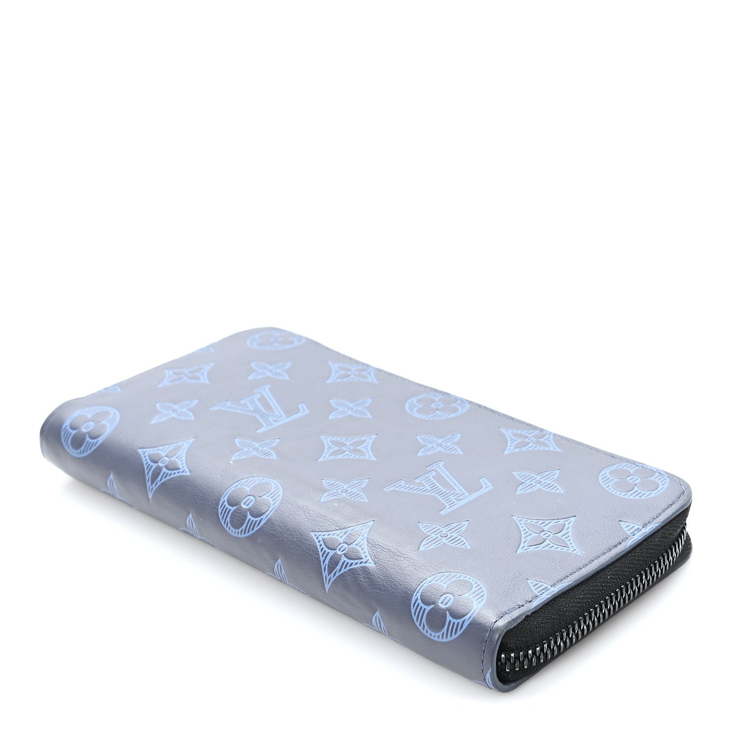 Calfskin Monogram Shadow Vertical Zippy Wallet Blue