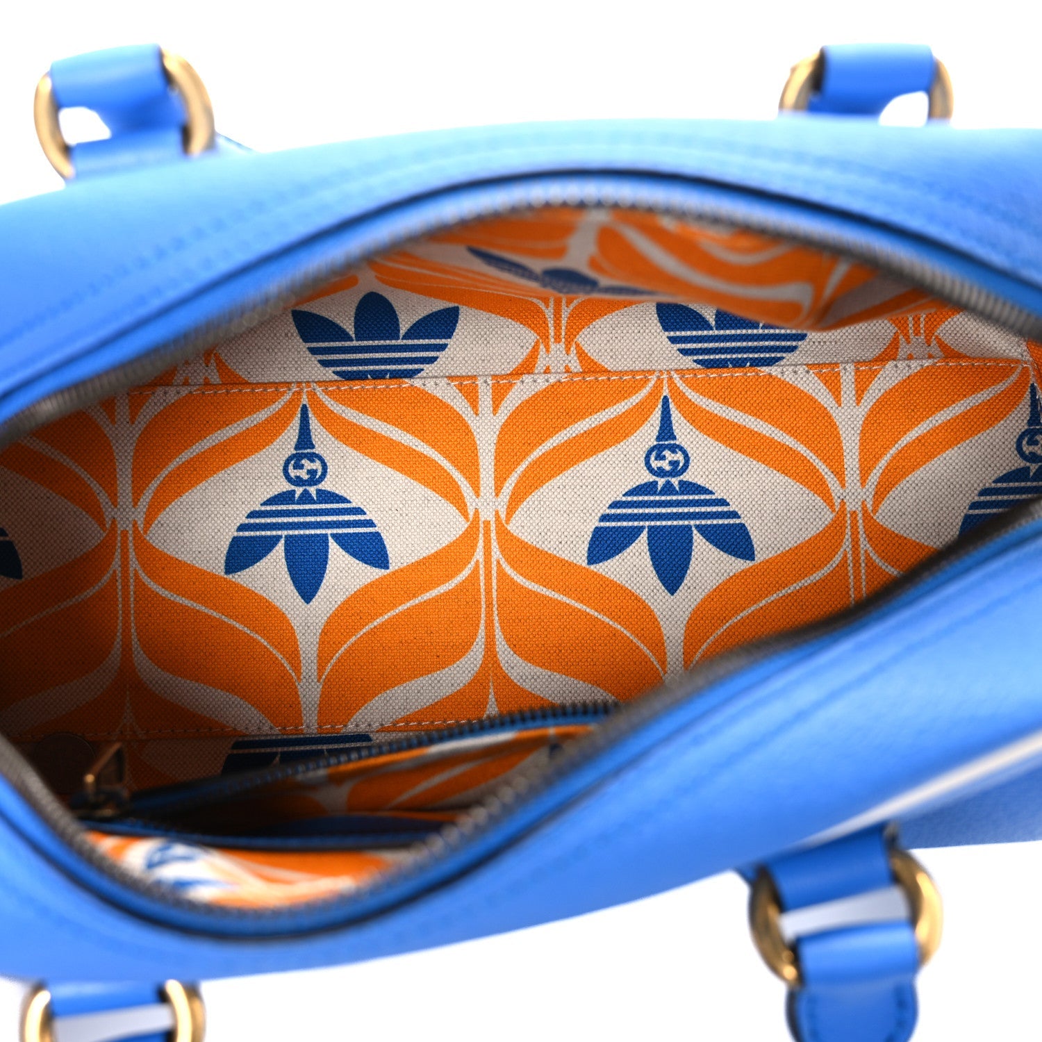 X ADIDAS Textured Dollar Calfskin Web Trefoil Logo Embossed Mini Bowling Bag Blue