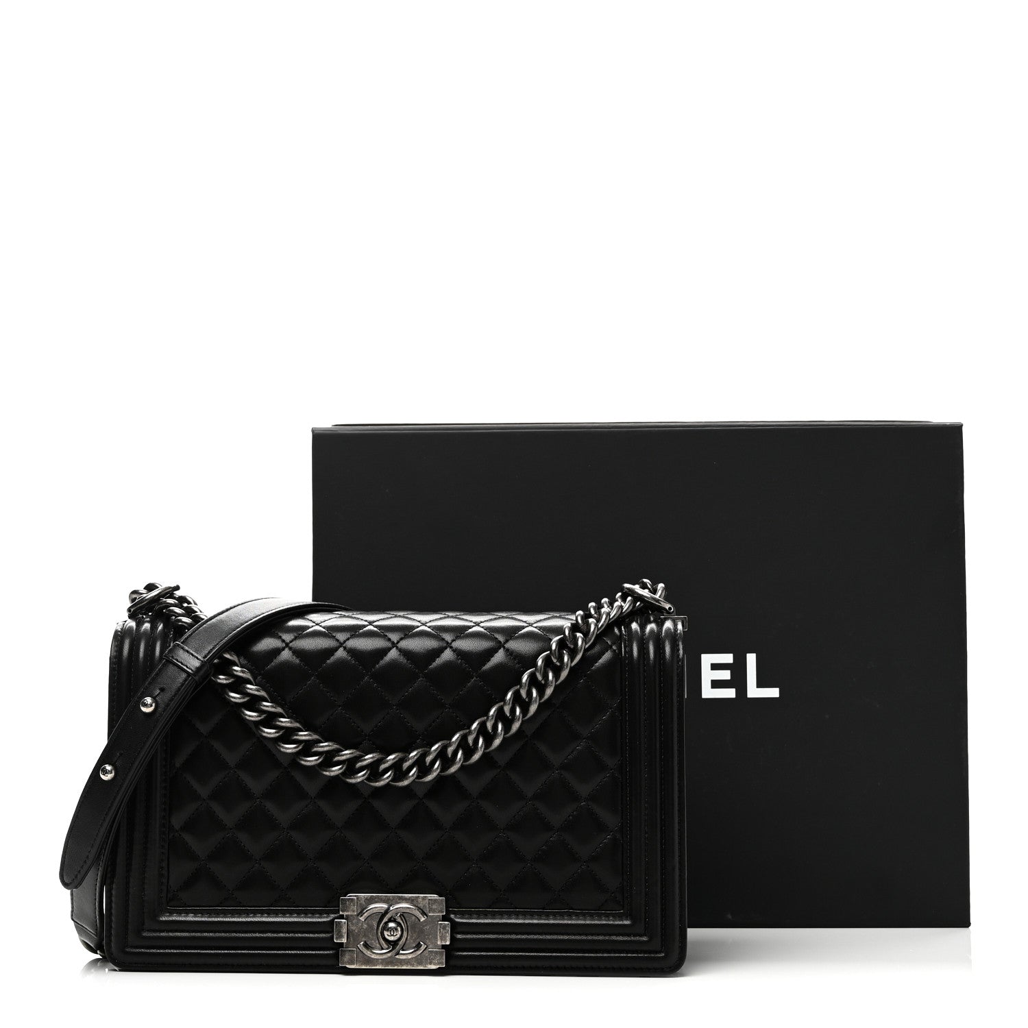 Lambskin Quilted New Medium Boy Flap Black