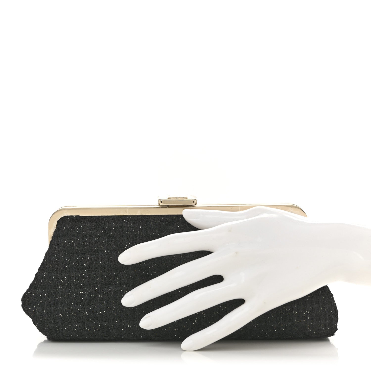 Tweed Quilted Kiss Lock Clutch Black