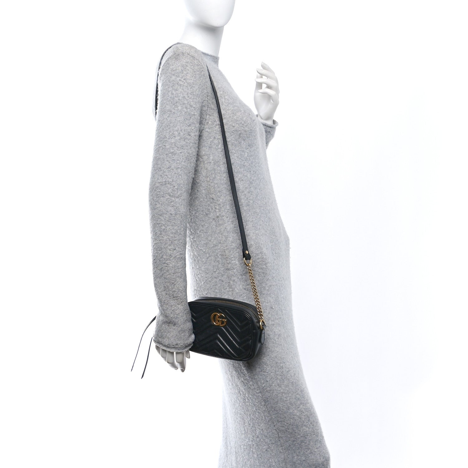 Calfskin Matelasse Mini GG Marmont Chain Shoulder Bag Black