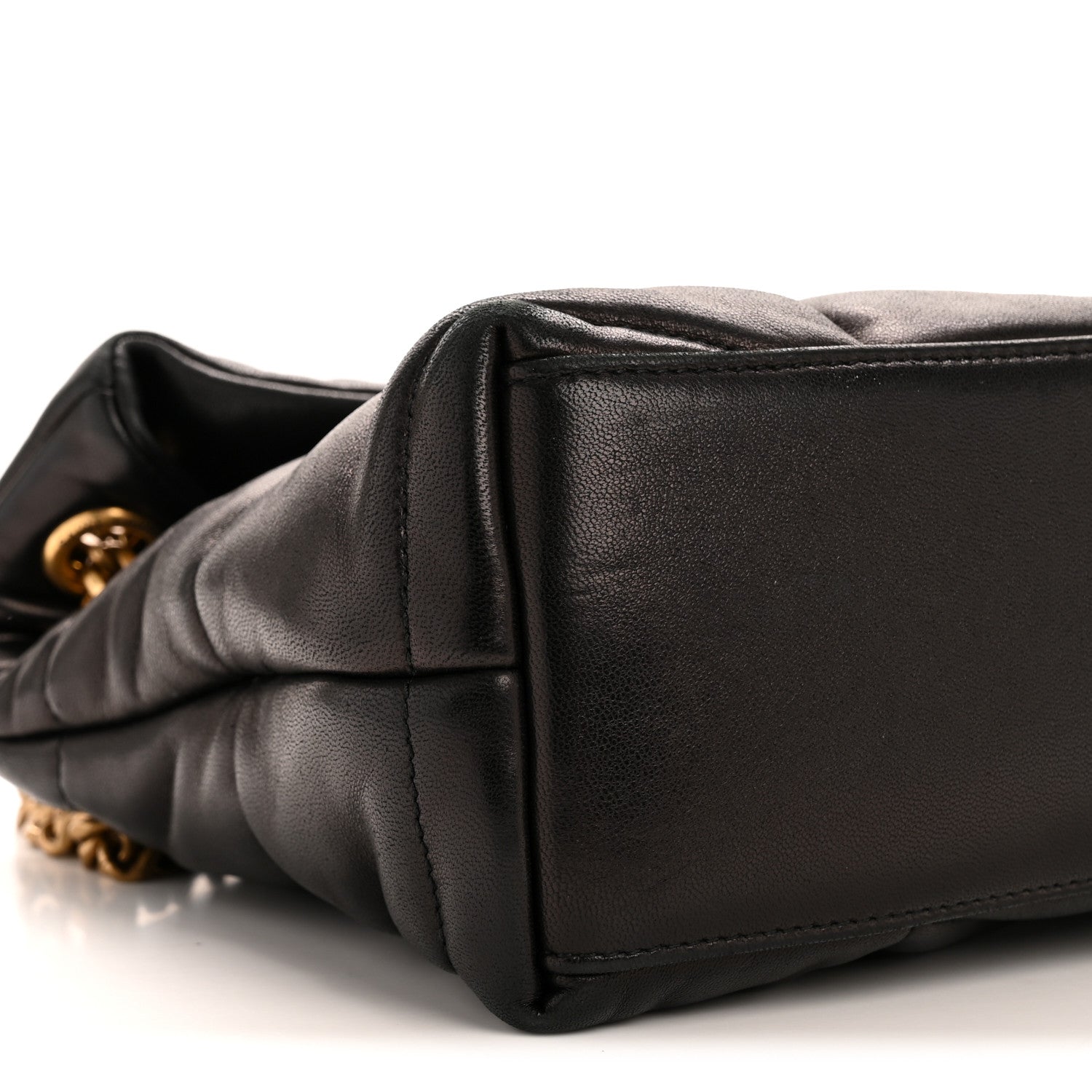 Lambskin Quilted Small Loulou Puffer Monogram Chain Satchel Black
