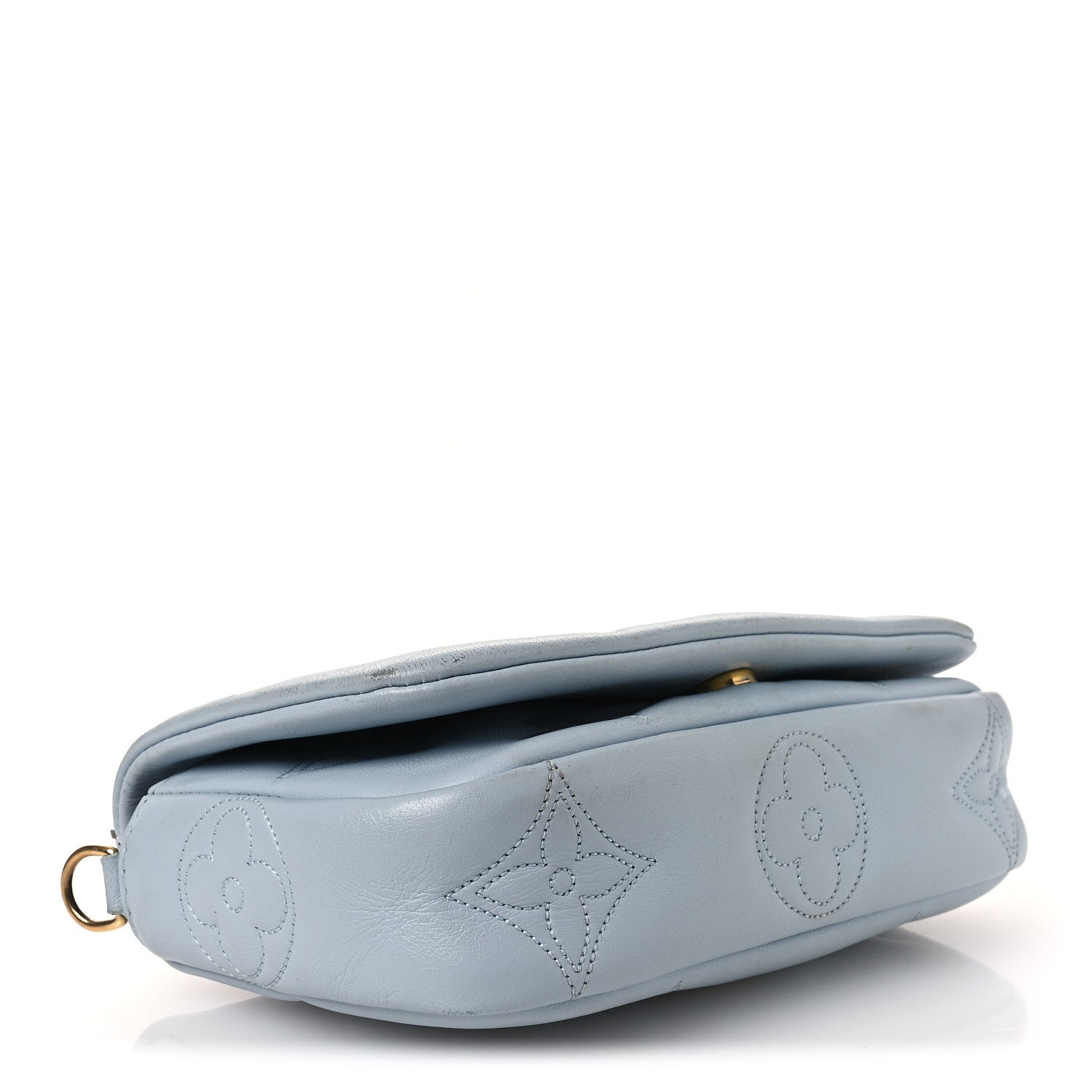 Calfskin Bubblegram Wallet On Strap Ice Blue