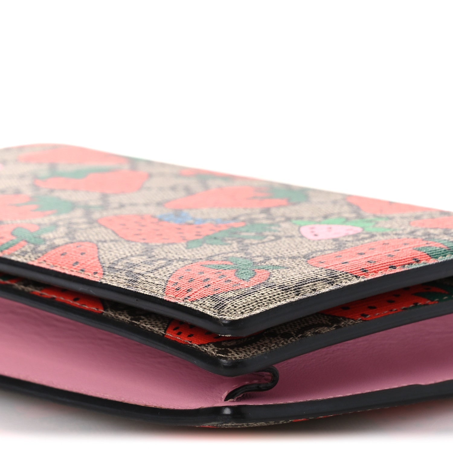 GG Supreme Monogram Strawberry Chain Wallet