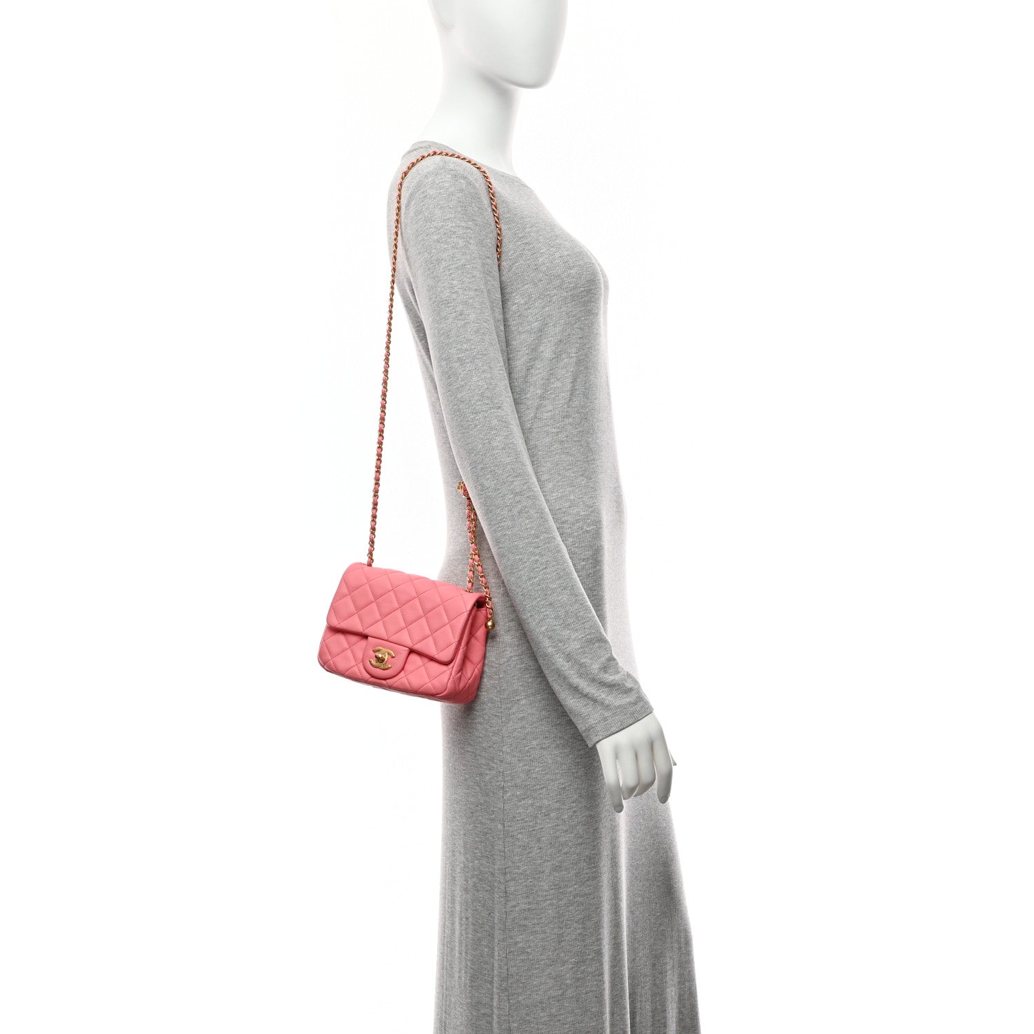 Lambskin Quilted Mini Pearl Crush Flap Pink