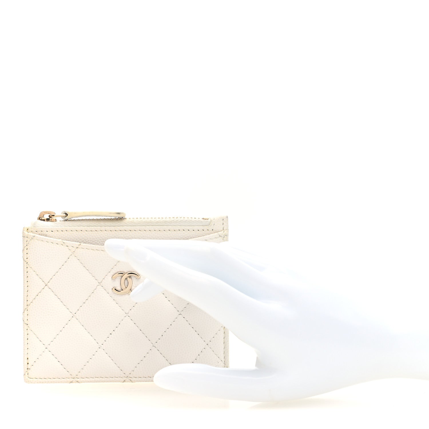 Caviar Quilted CC Zip Card Holder White
