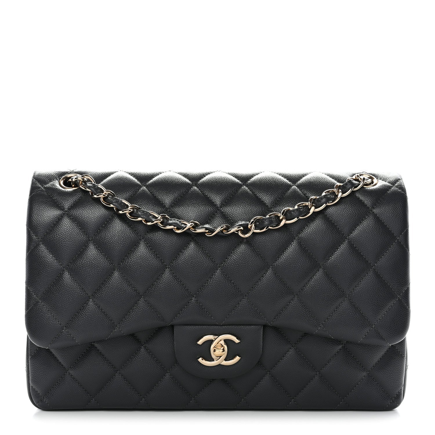 Caviar Quilted Jumbo Double Flap Dark Grey