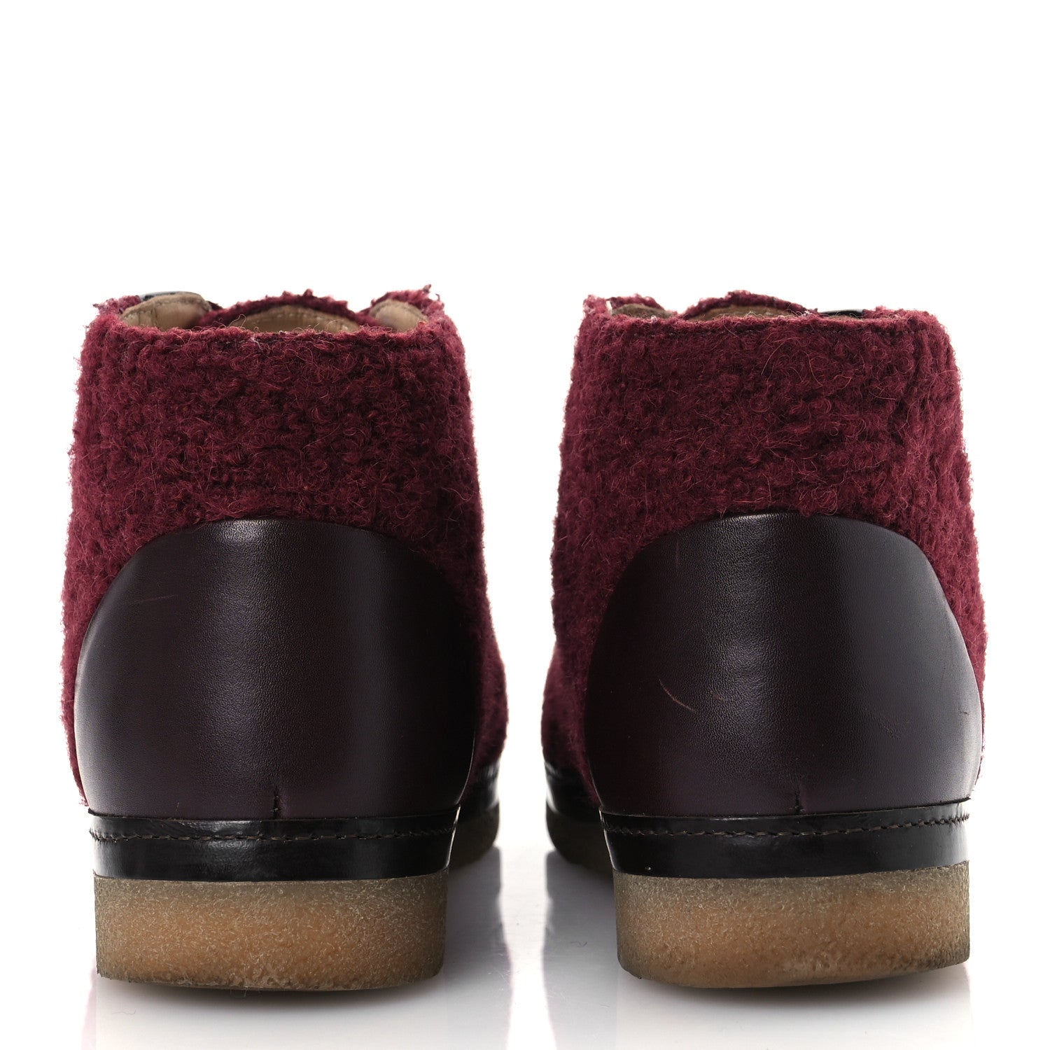 Tweed Calfskin Patent CC Lace Up Short Boots 39 Burgundy