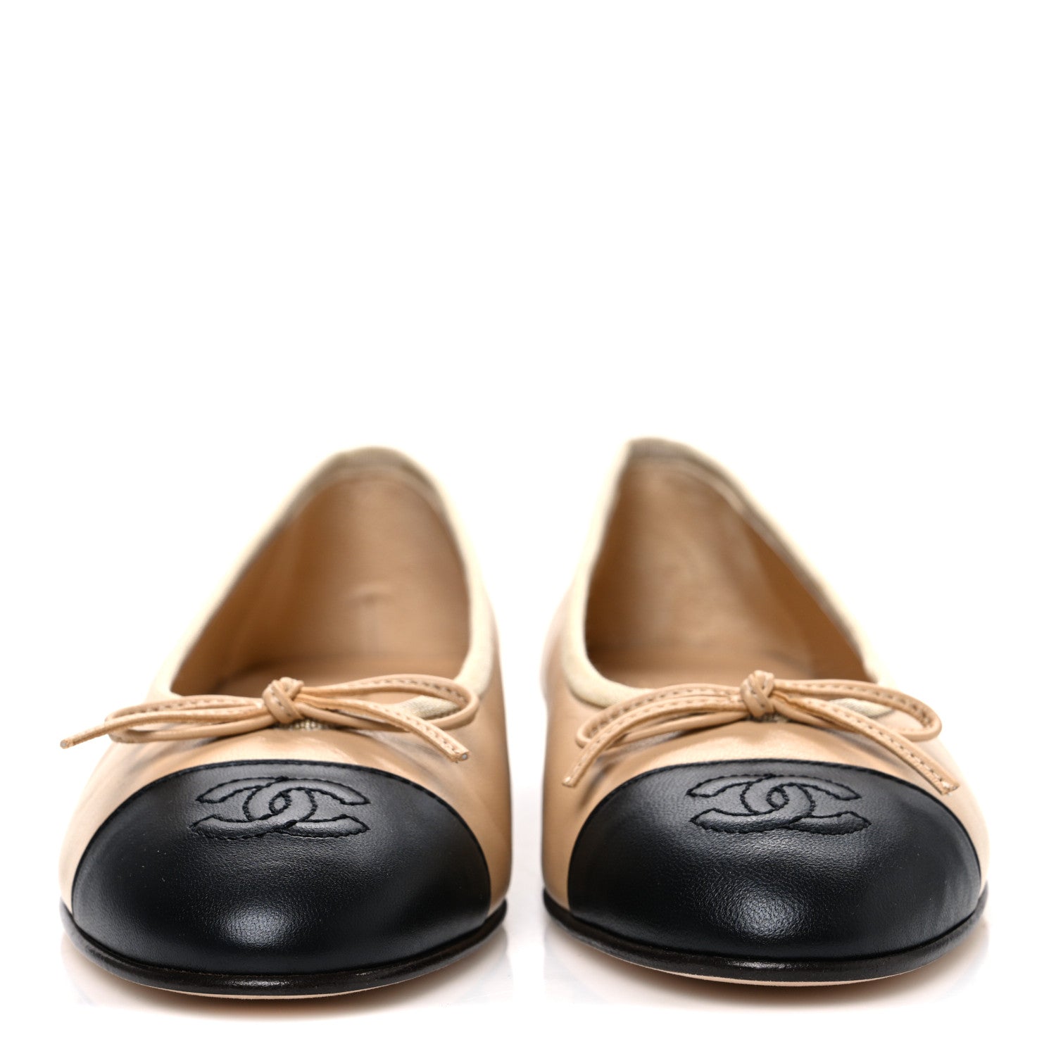 Lambskin Cap Toe CC Ballerina Flats 37 Beige Black