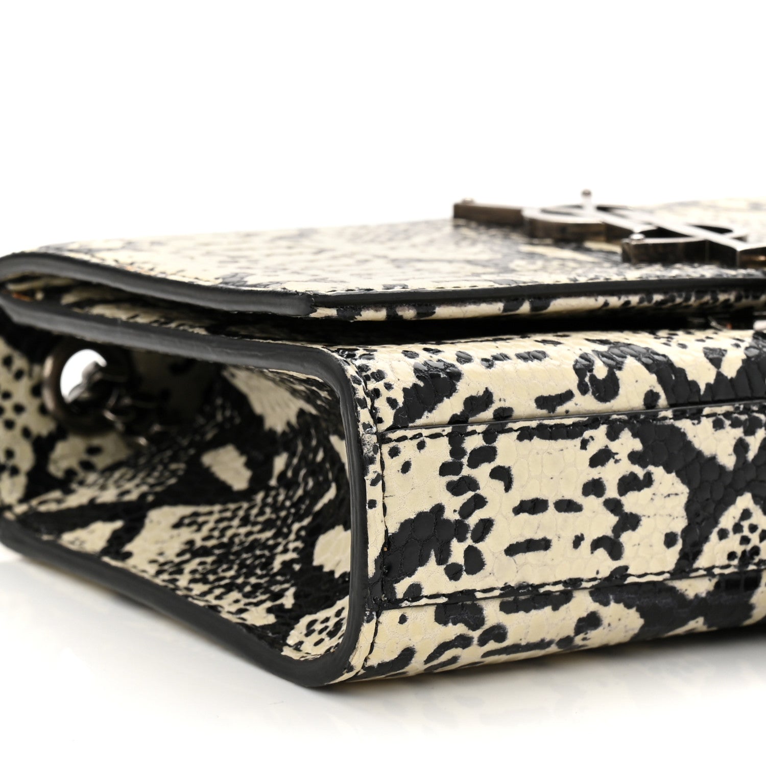 Calfskin Snakeskin Embossed Small Classic Monogram Kate Tassel Satchel White Black