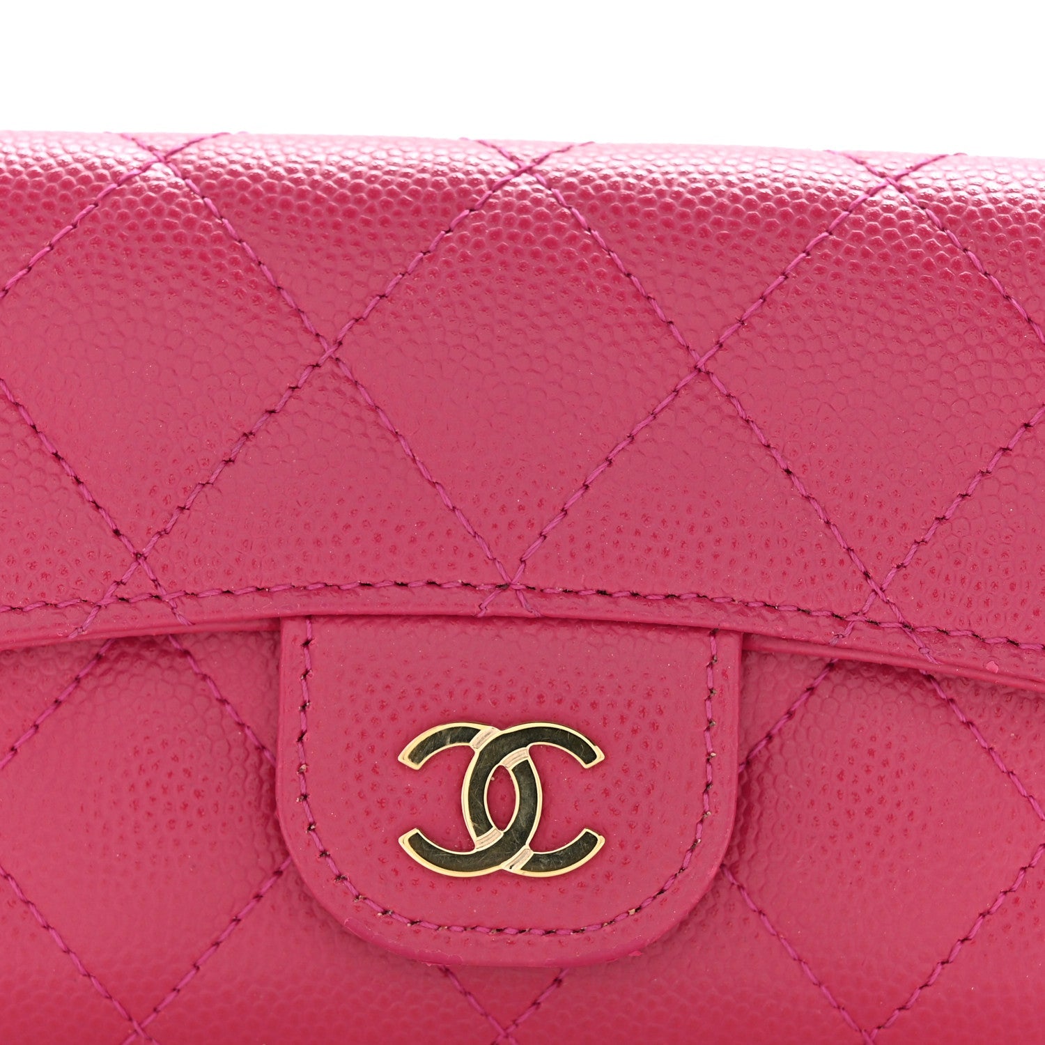 Caviar Quilted Flap Card Holder Wallet Dark Pink