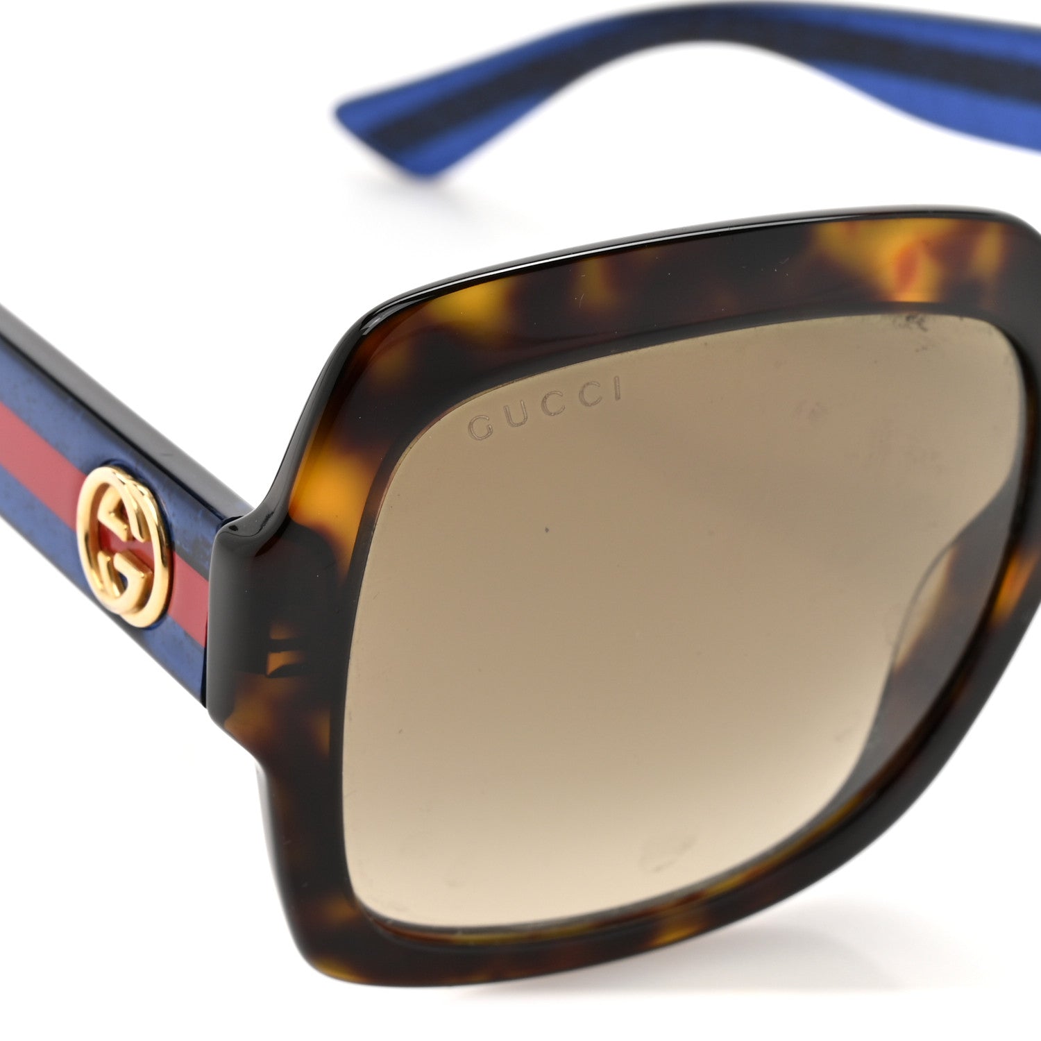 Acetate Square Frame Web Glitter Sunglasses GG0036S Brown Blue