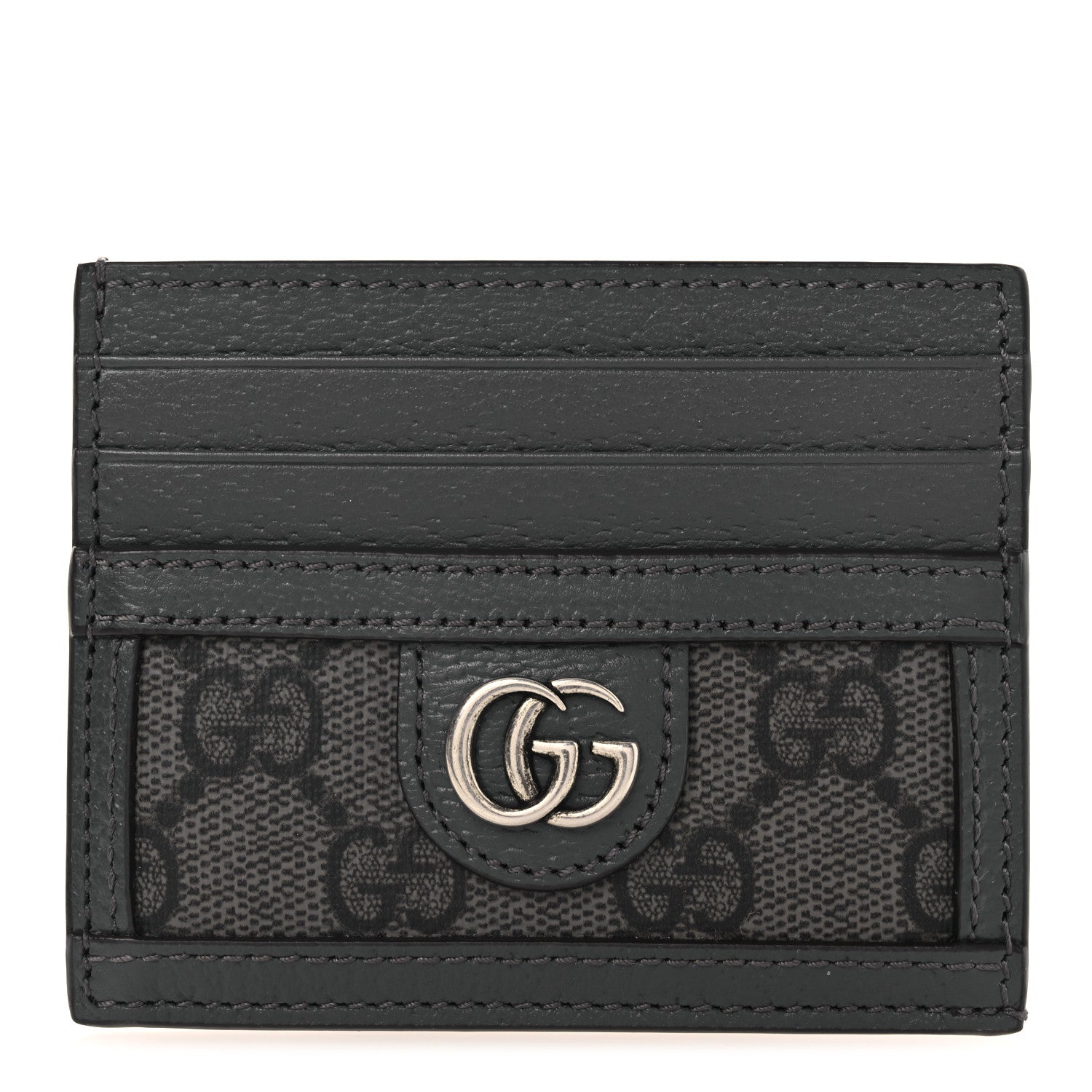 GG Supreme Monogram Textured Dollar Calfskin Ophidia Card Holder Grey Black Graphite Grey