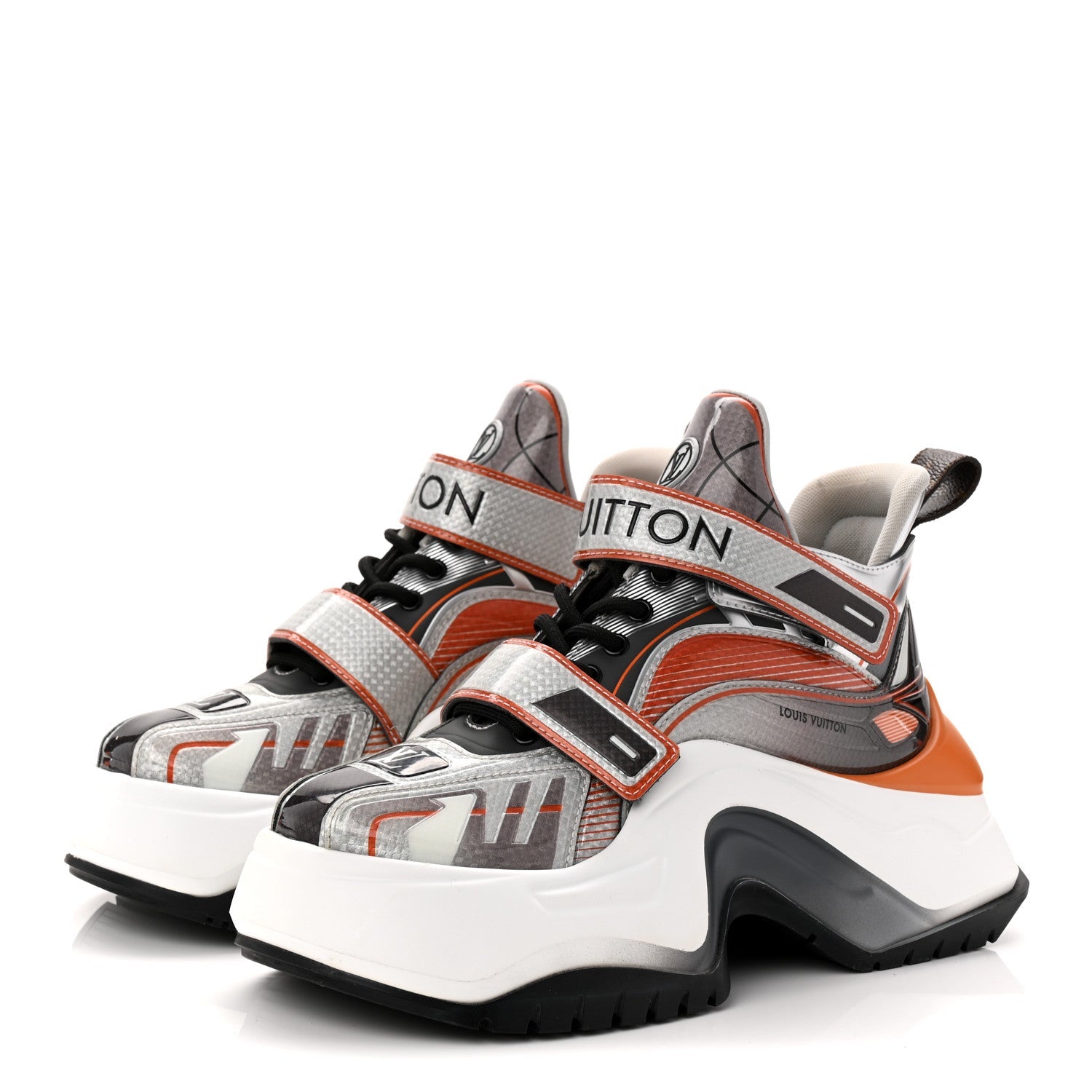 Metallic Calfskin Monogram LV Archlight 2.0 Platform Sneakers 37.5 Silver White Orange