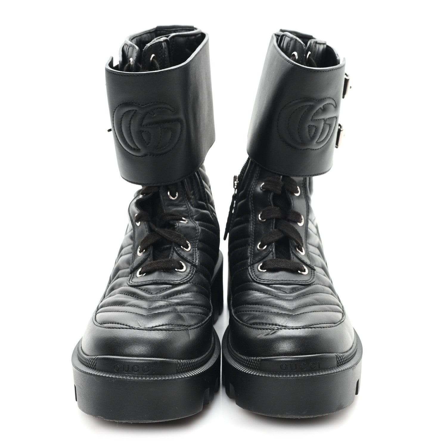 Nappa Frances GG Matelasse Platform Combat Boots 37 Black