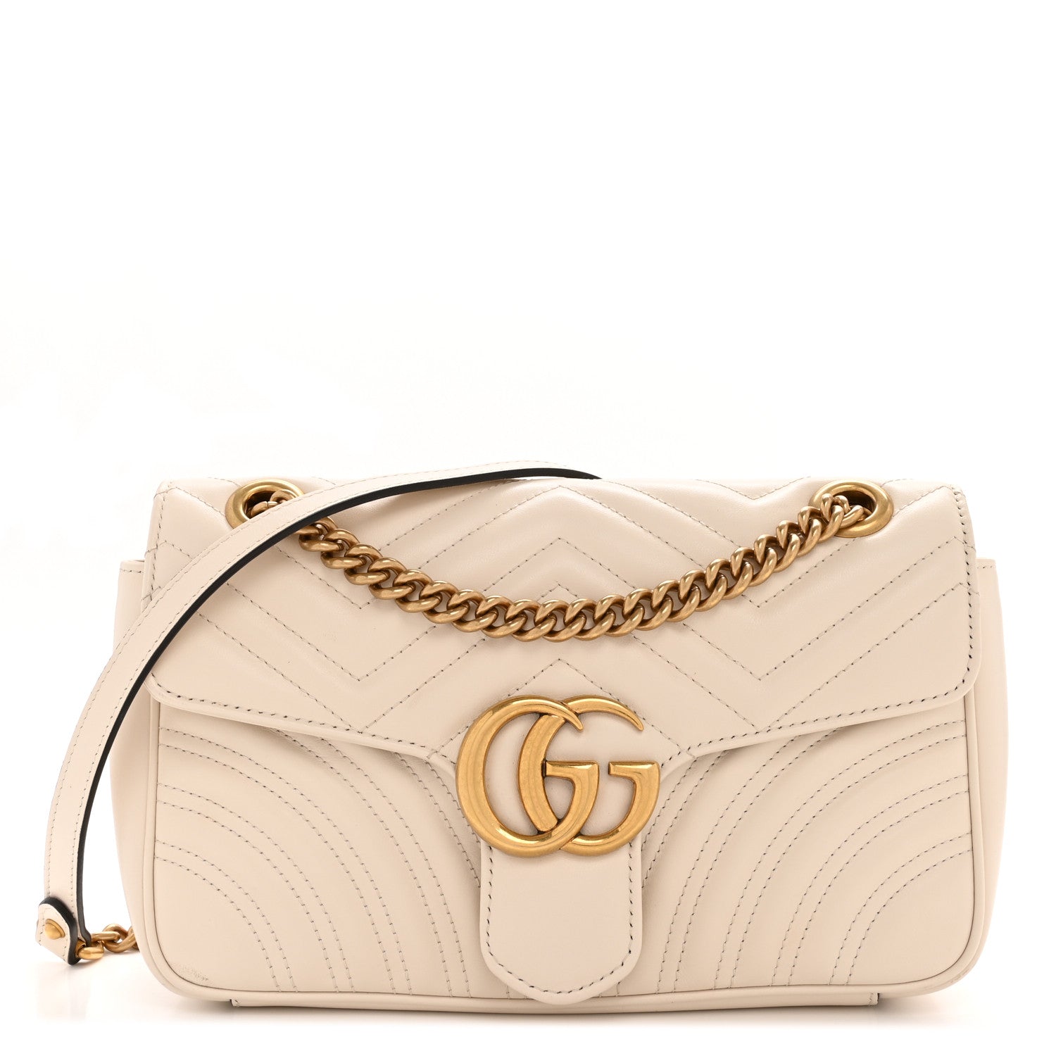 Calfskin Matelasse Small GG Marmont Shoulder Bag White