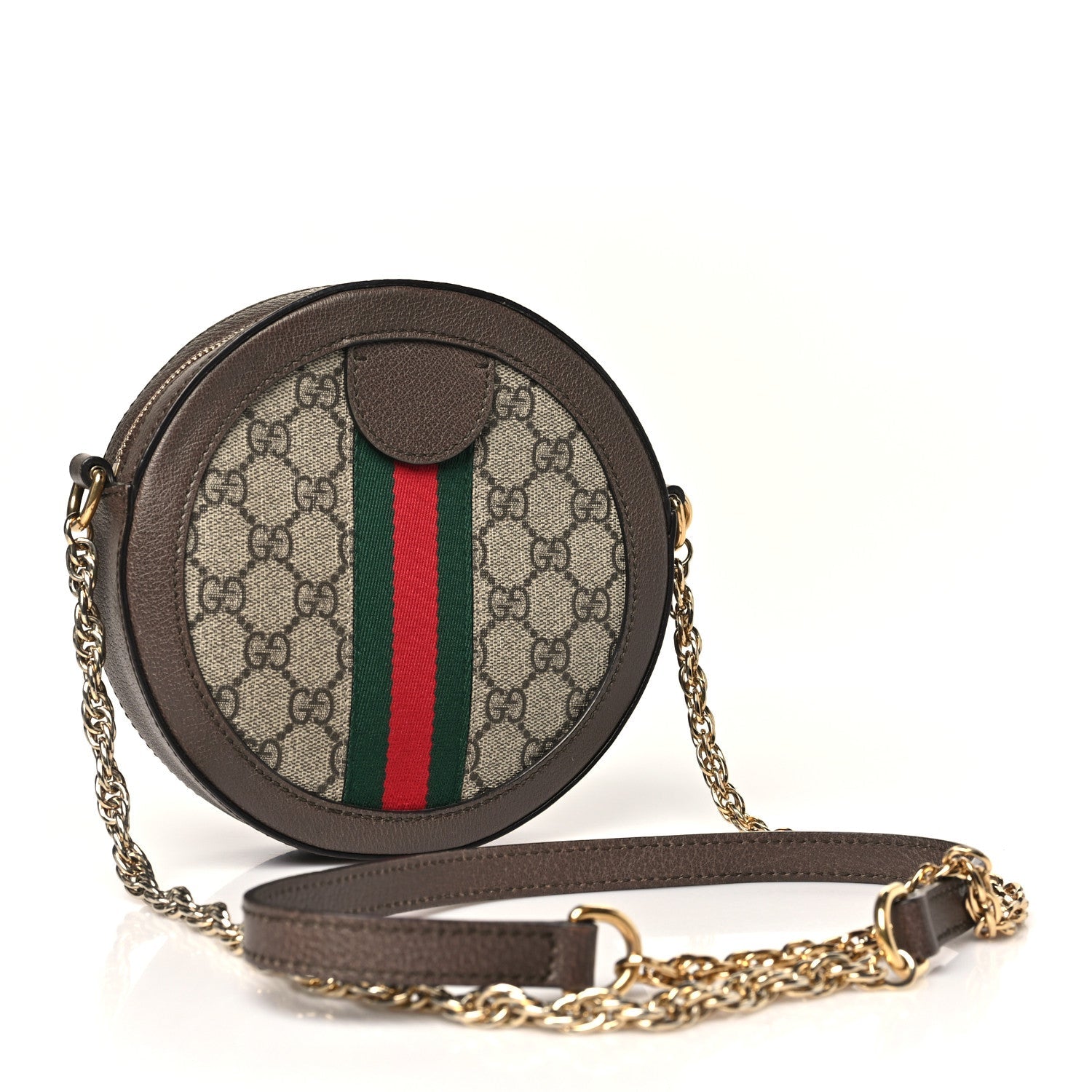 GG Supreme Monogram Web Mini Ophidia Round Shoulder Bag Brown