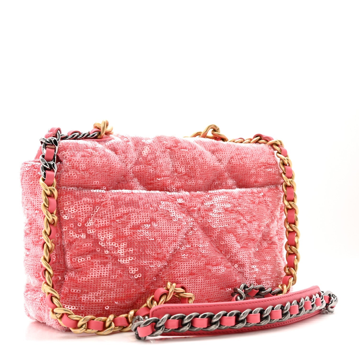 Sequin Quilted Medium Chanel 19 Flap Coral