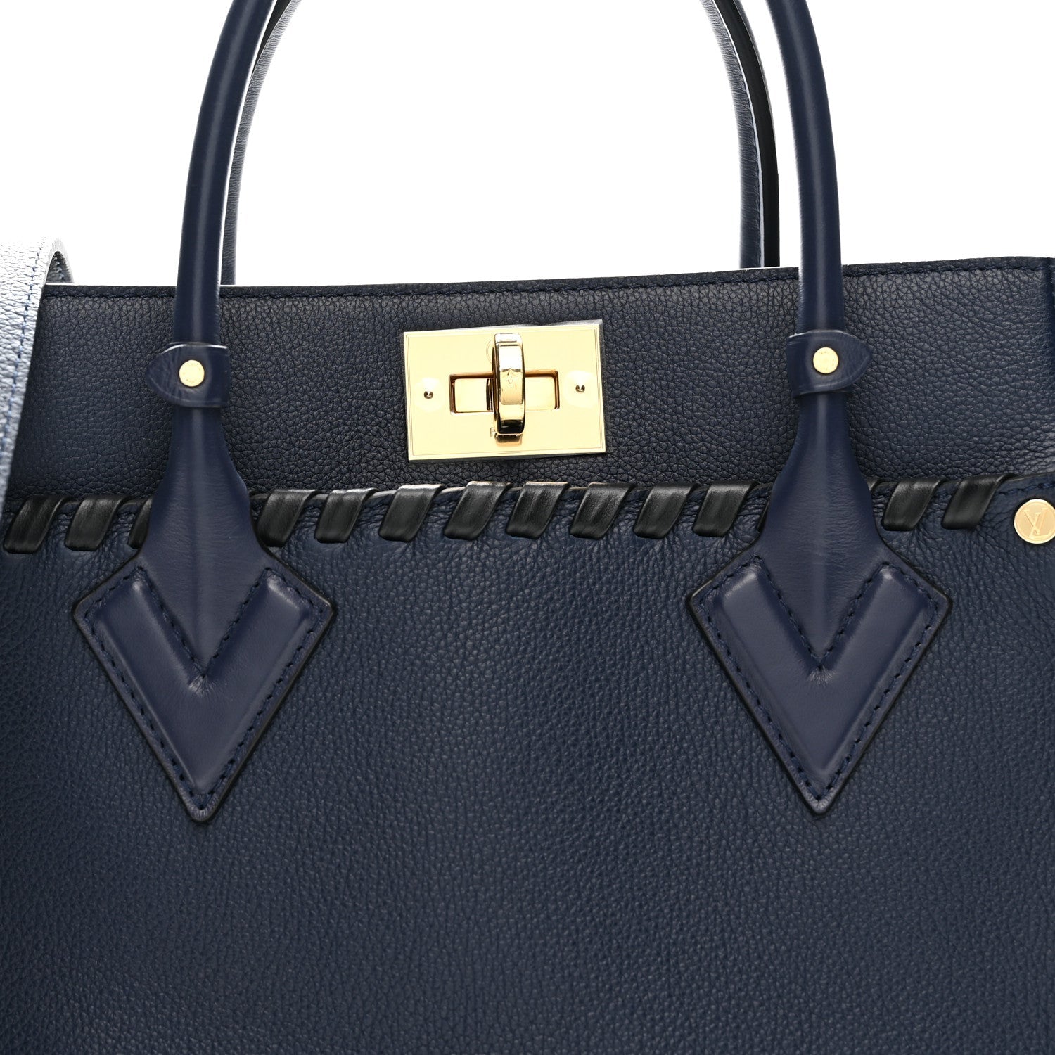 Calfskin Mahina Braided On My Side MM Navy Blue