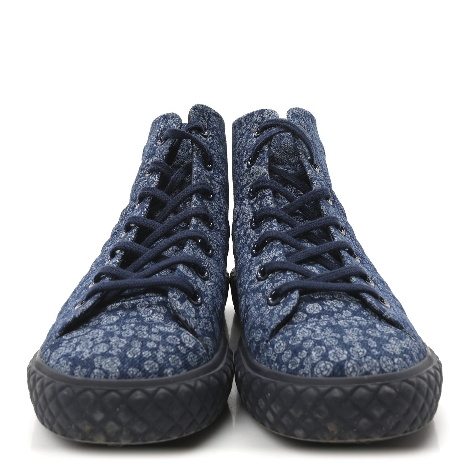 Printed Denim Quilted High Top Sneakers 37.5 Dark Blue