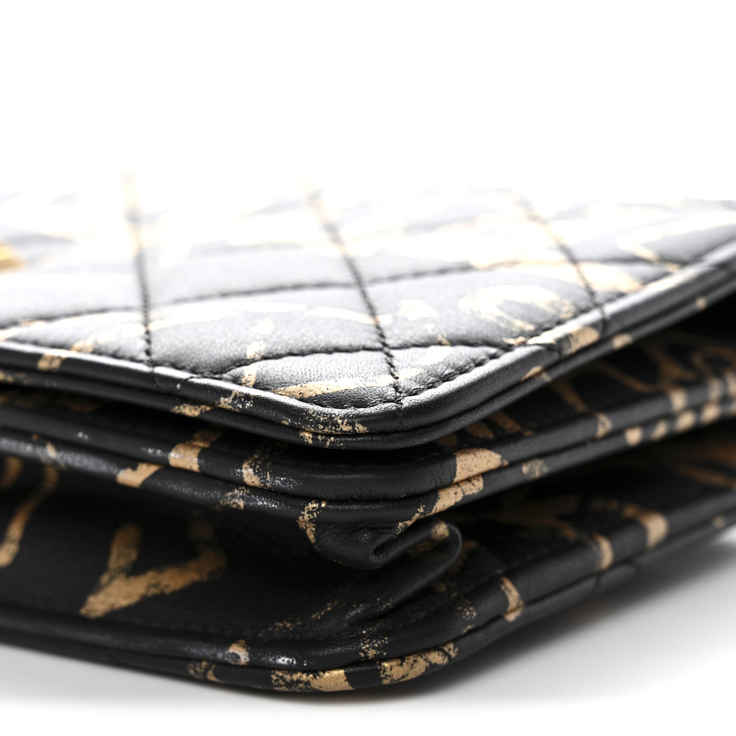 Calfskin Quilted Graffiti Pyramid Wallet On Chain WOC Black