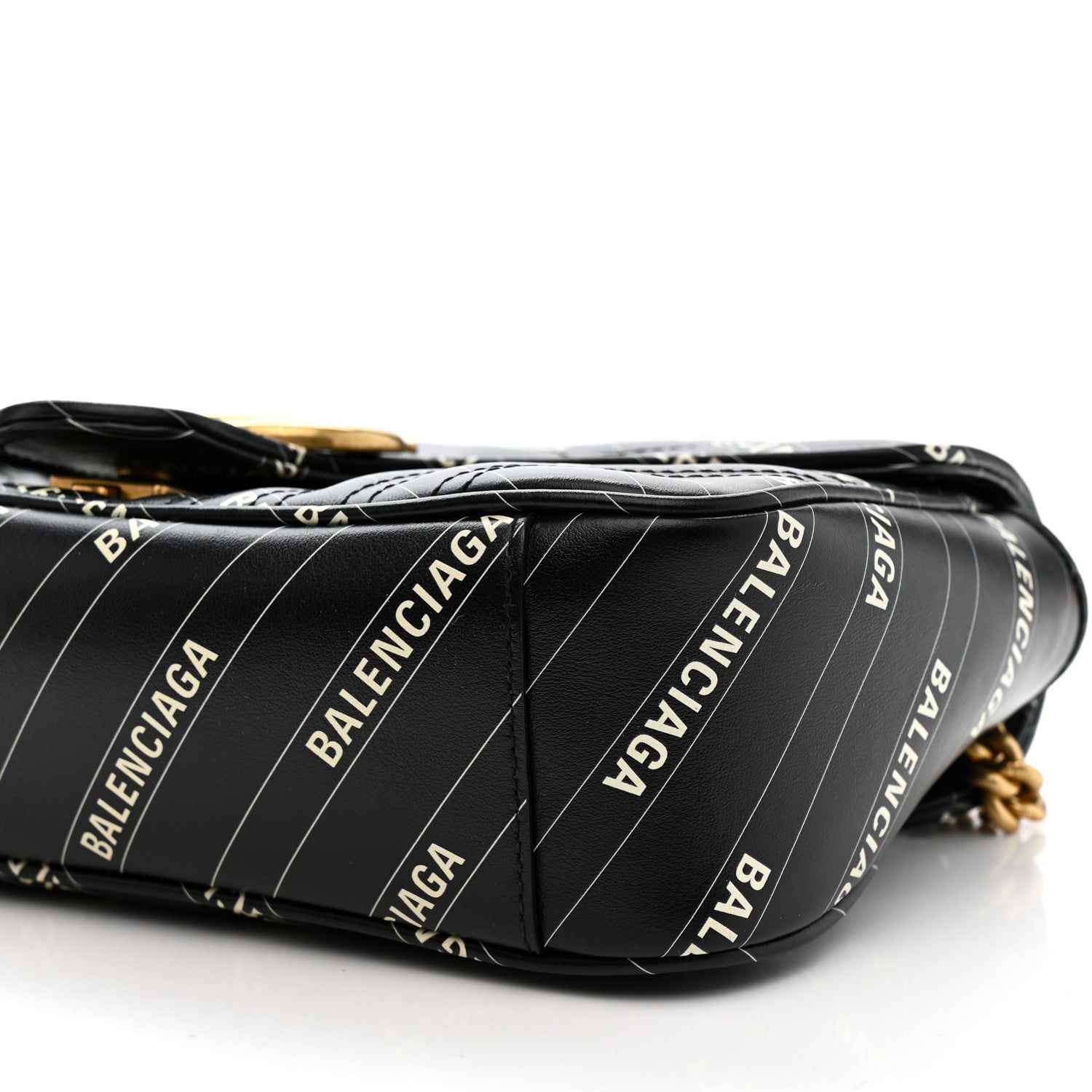 X BALENCIAGA Calfskin Matelasse Logo Print Small GG Marmont Shoulder Bag Black