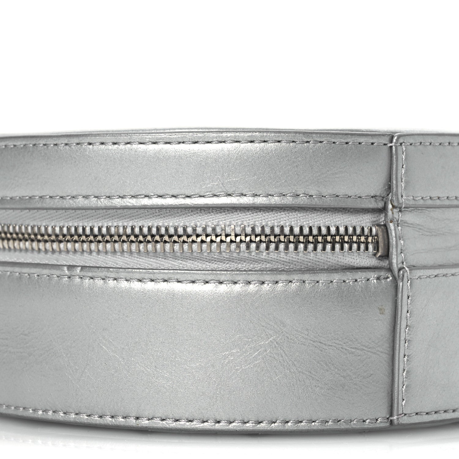 Metallic Glazed Calfskin Round As Earth Evening Bag Silver