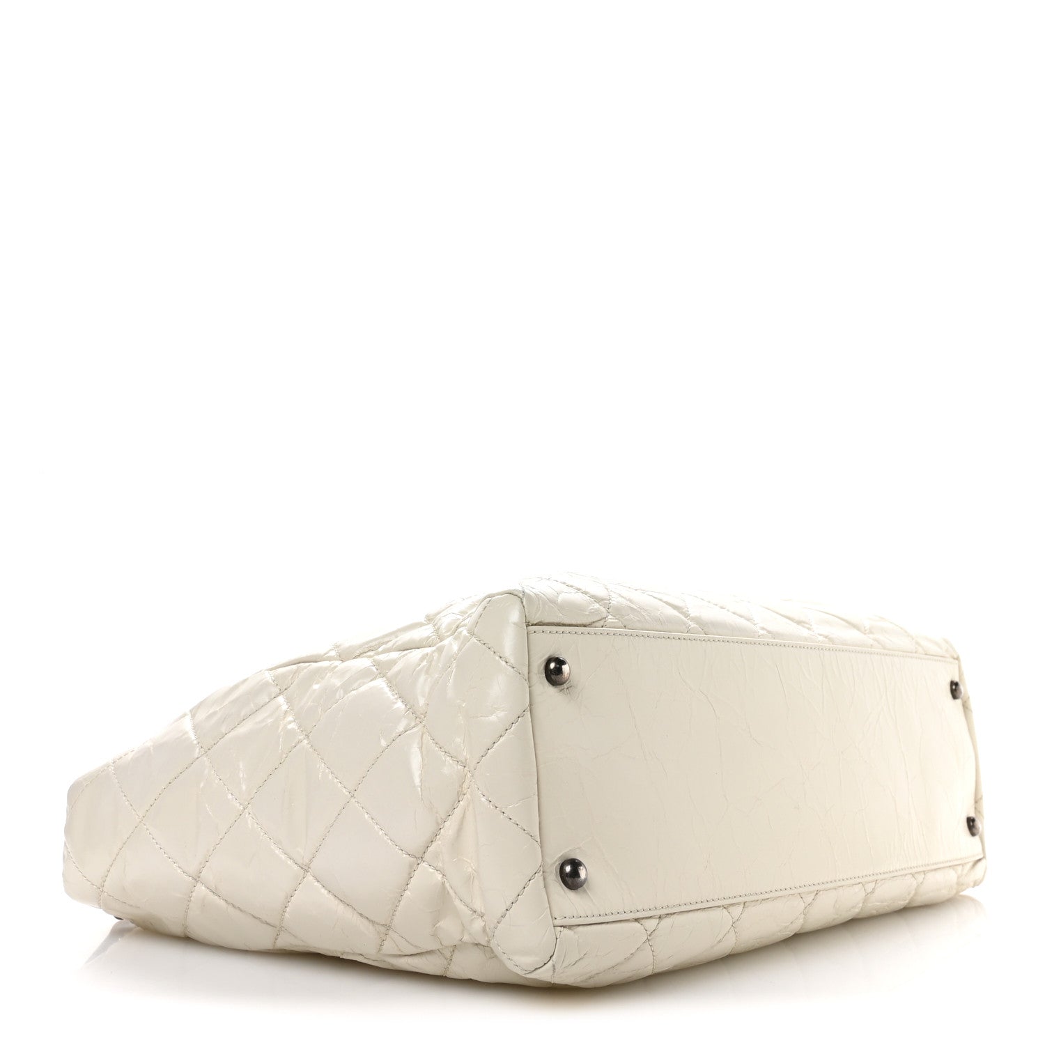 Glazed Crackled Calfskin Reissue Tote White