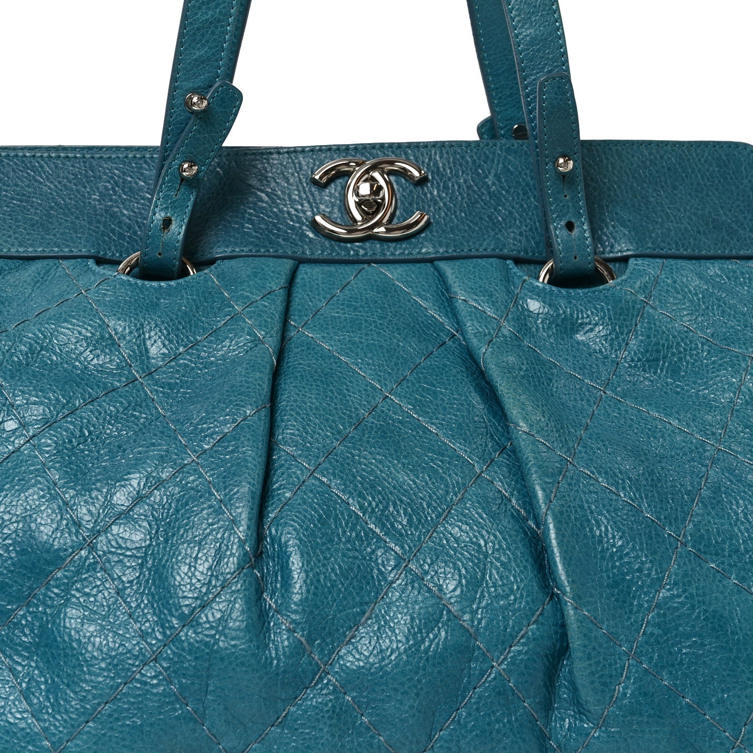 Glazed Calfskin Large On The Road Large Frame Tote Blue