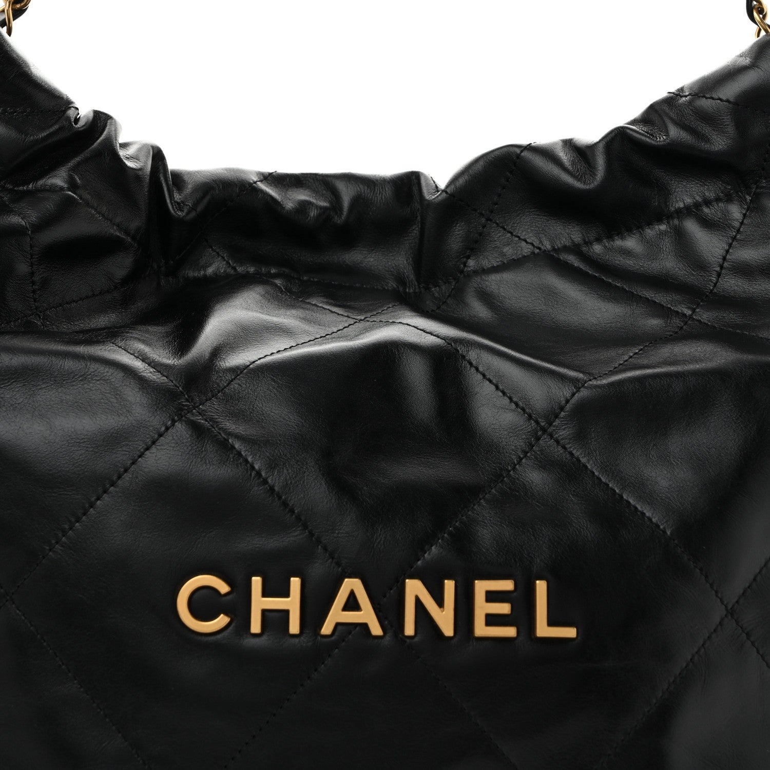 Shiny Calfskin Quilted Small Chanel 22 Black