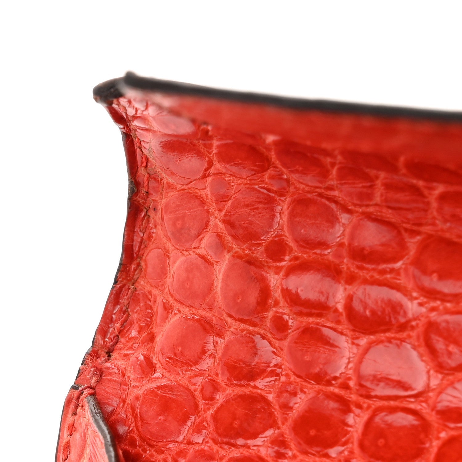 Shiny Porosus Crocodile Kelly Cut Pochette Orange Poppy