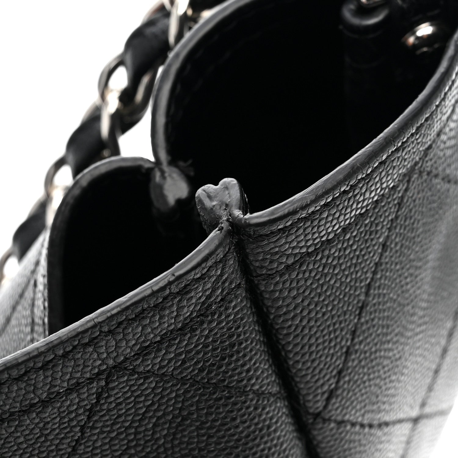 Caviar Stitched Large Lady Coco Shopping Tote Black
