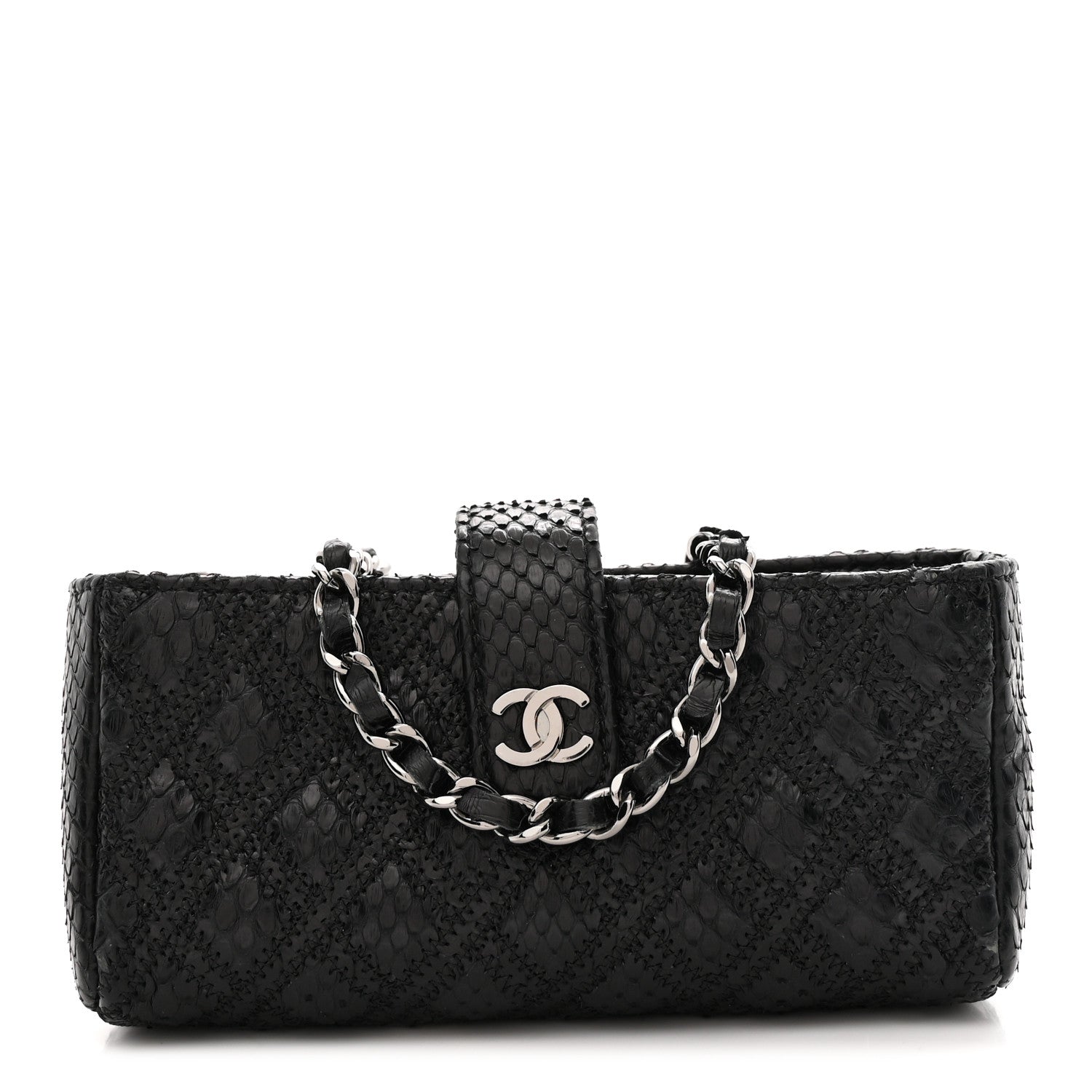 Snakeskin Quilted Phone Holder Clutch Black