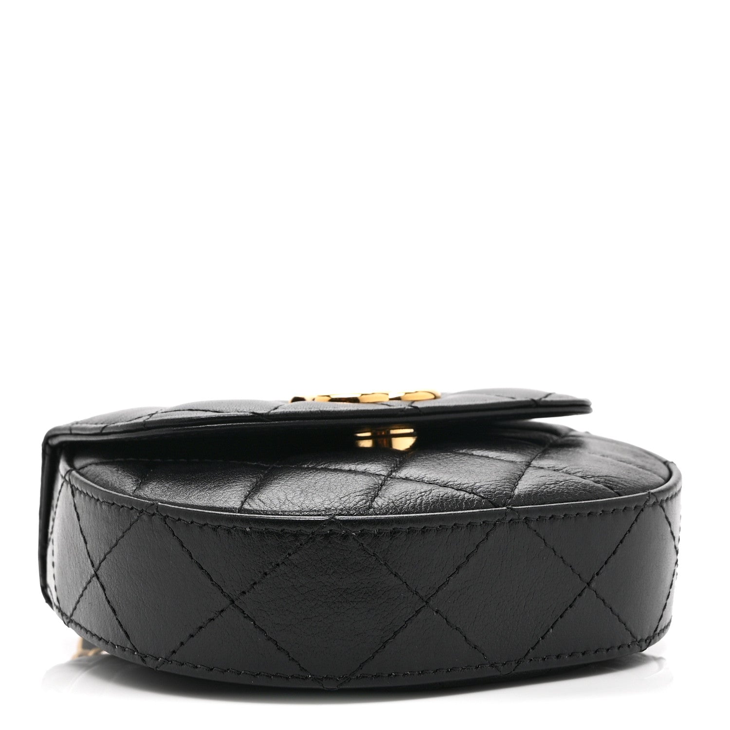Shiny Aged Calfskin Quilted Mini Top Handle Clutch With Chain Black