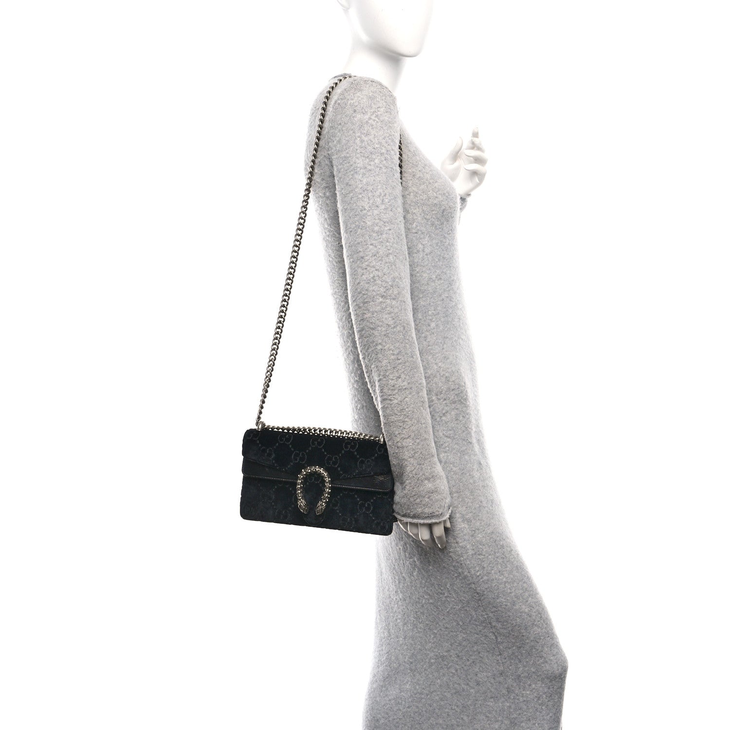Velvet Skipper Crystal GG Monogram Small Dionysus Shoulder Bag Black Black Diamond