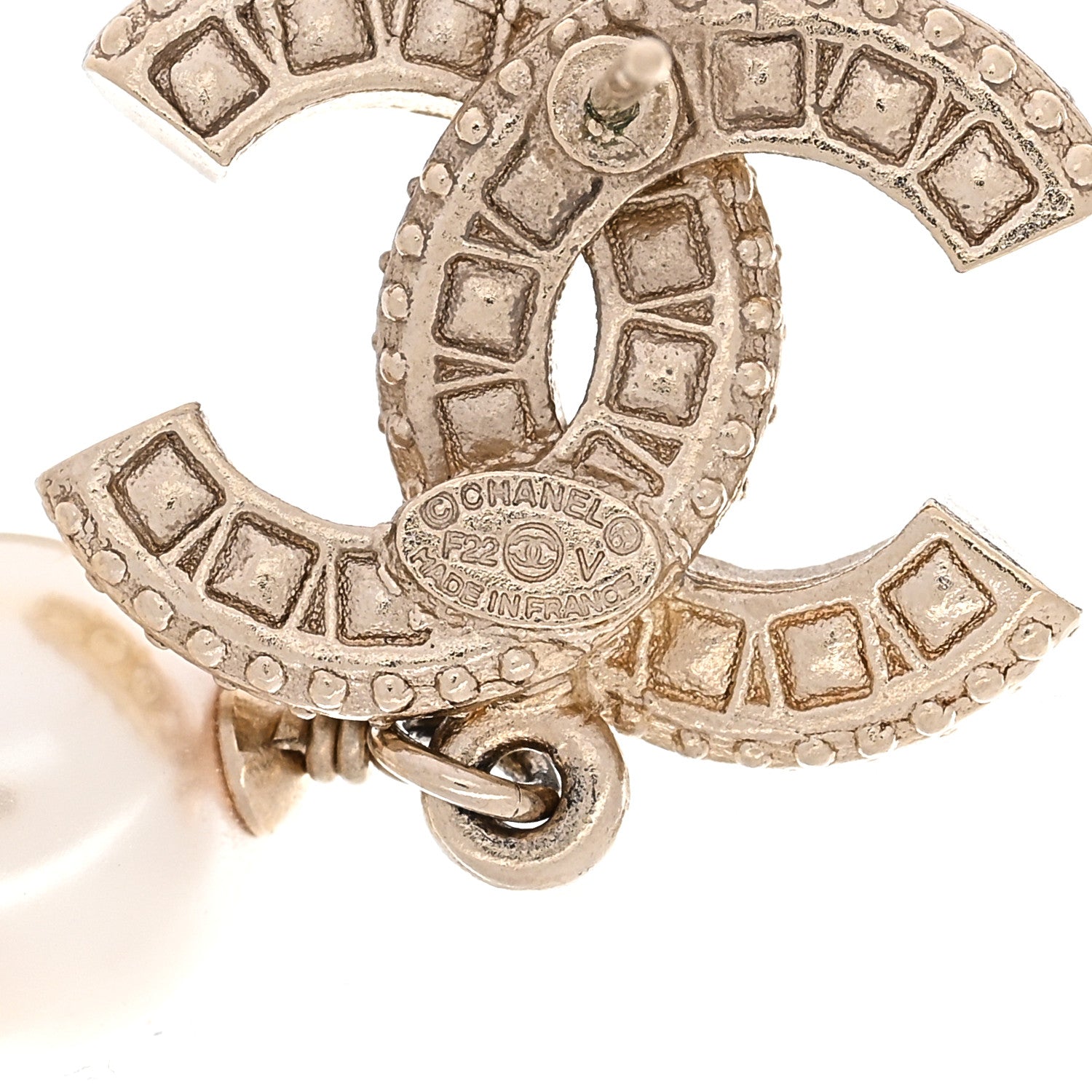 Crystal Timeless CC Pearl Drop Earrings Light Gold