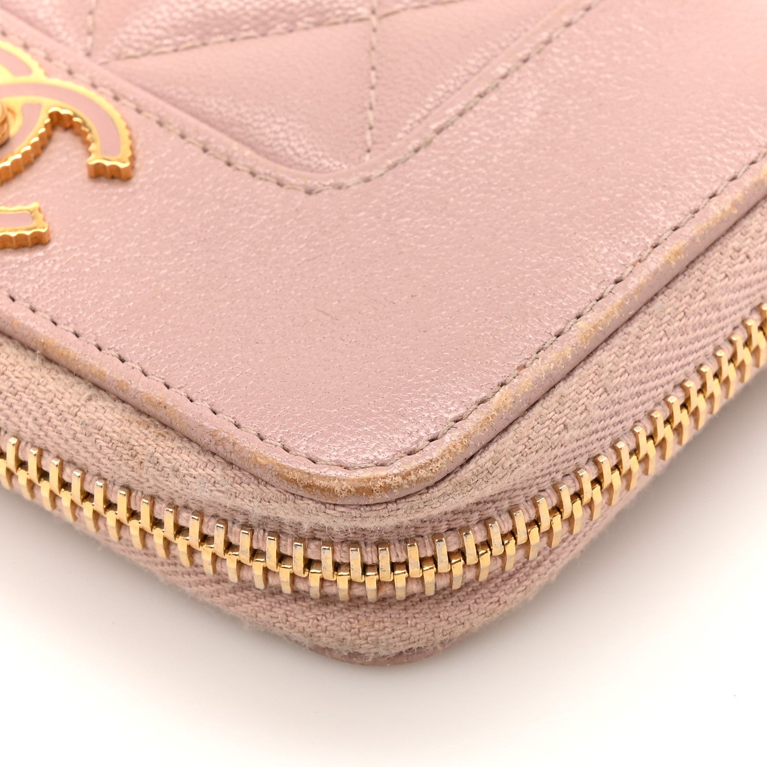 Sheepskin Quilted Vintage Mademoiselle Zip Coin Purse Pink