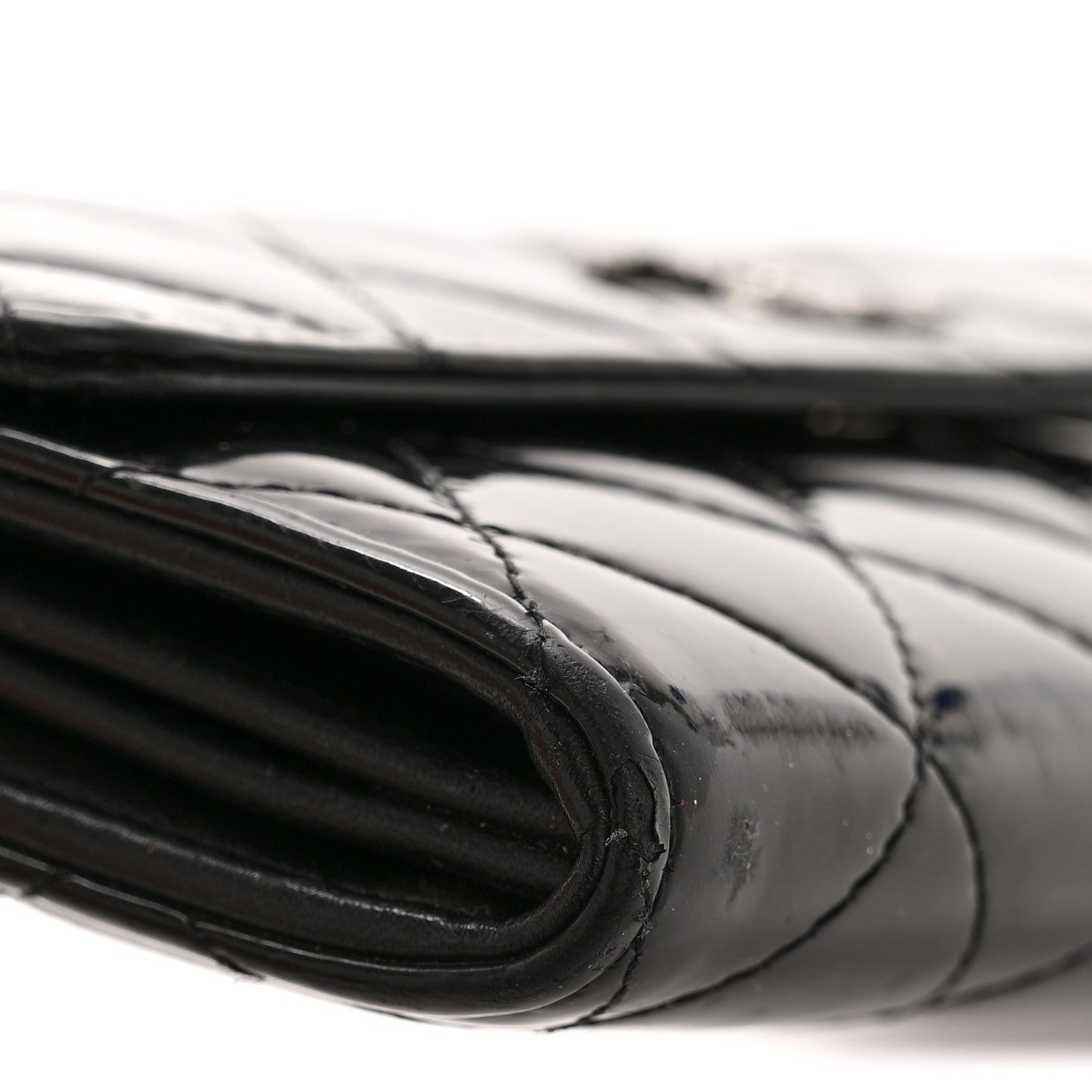 Patent Quilted Large Brilliant Flap Wallet Black