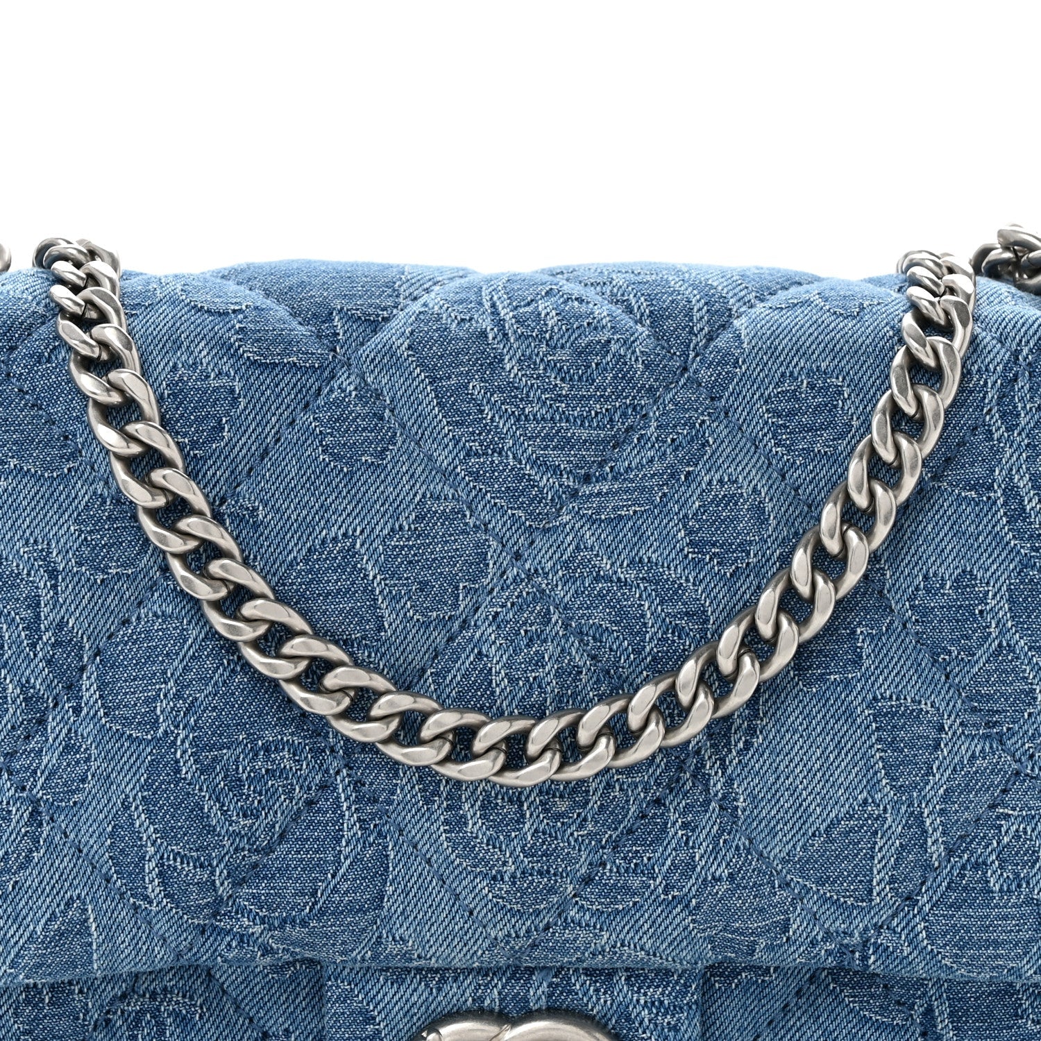 Denim Quilted Camellia Sweetheart Mini Flap Blue