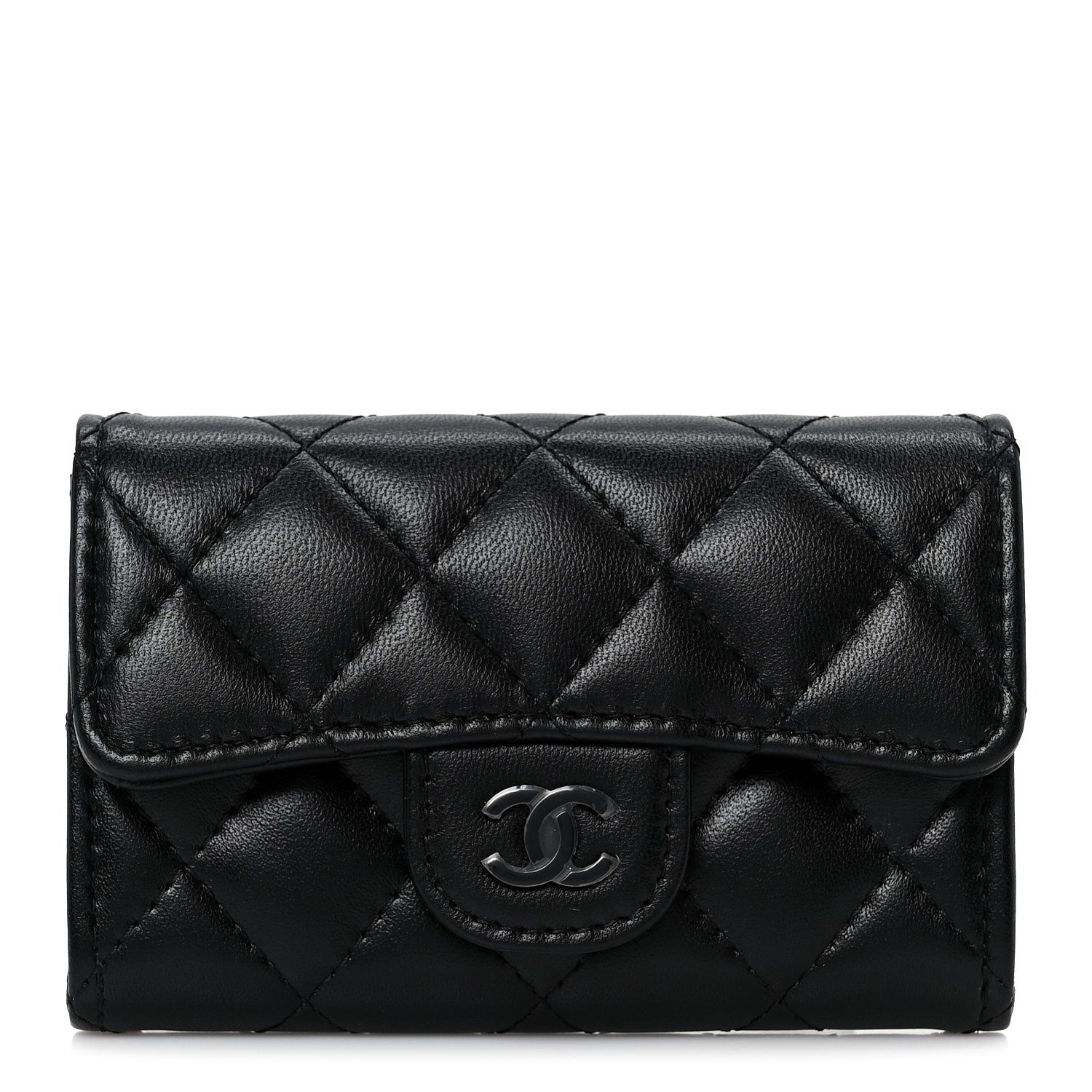 Lambskin Quilted Flap Card Holder Wallet So Black