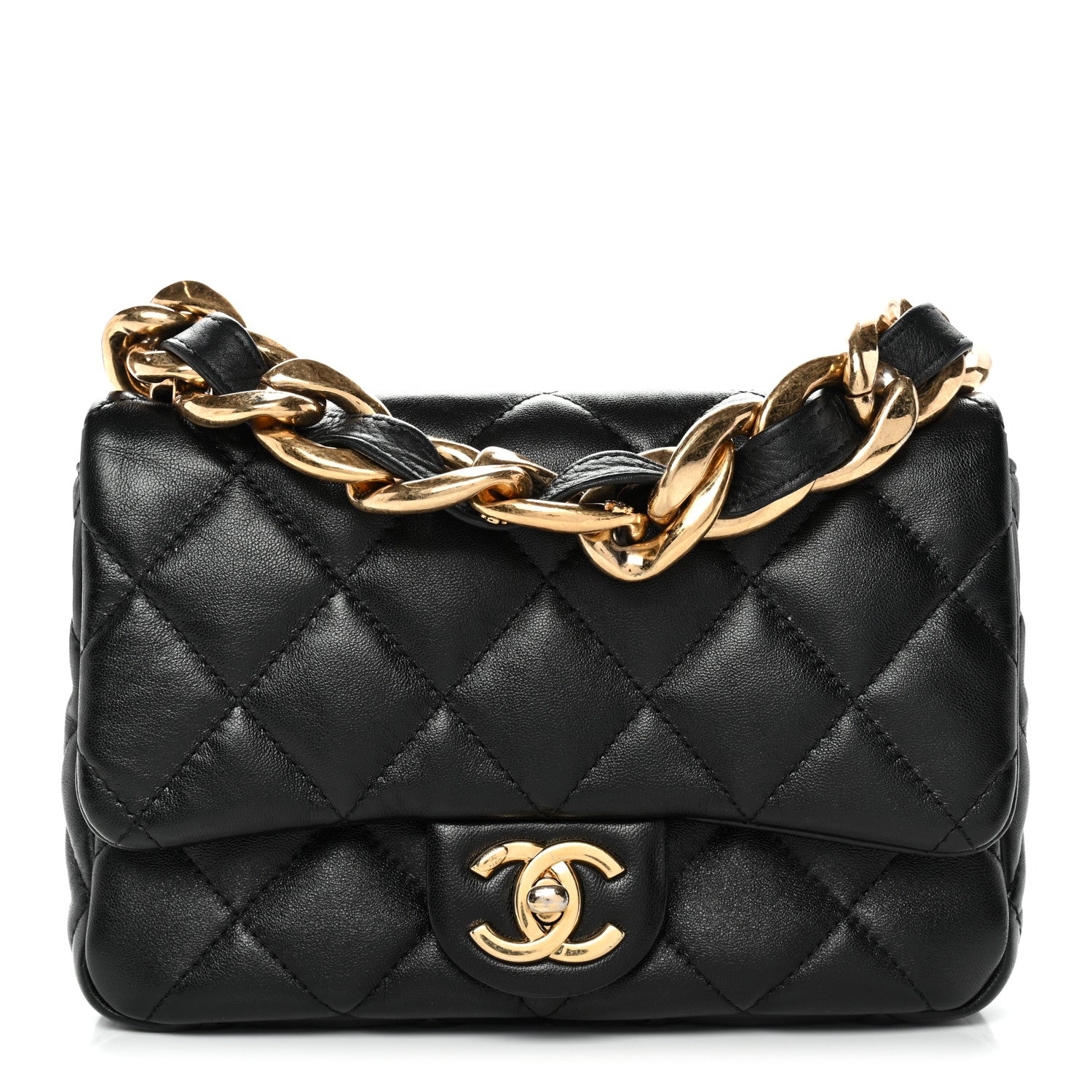 Lambskin Quilted Small Funky Town Flap Black