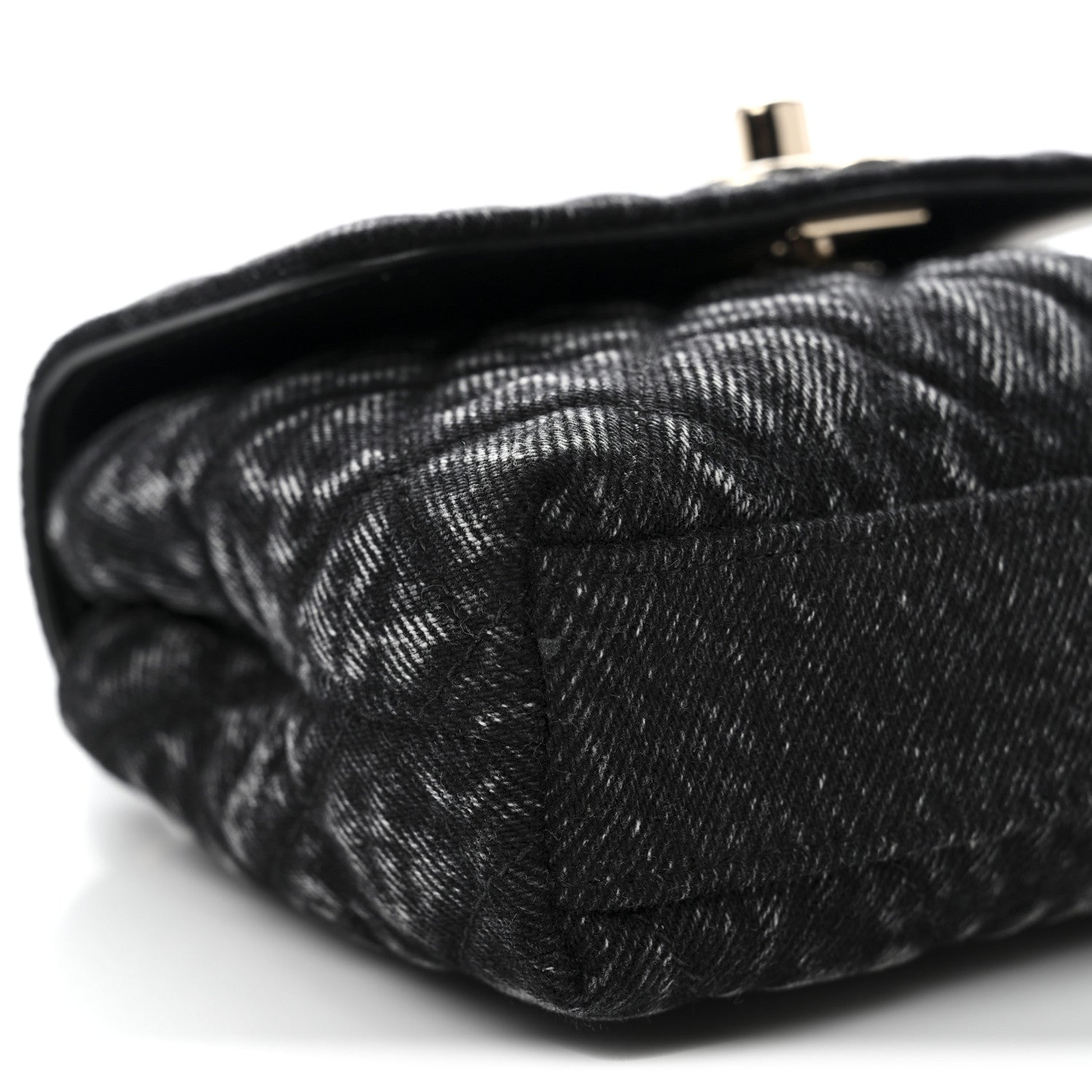 Washed Denim Quilted Coco Handle Clutch With Chain Black