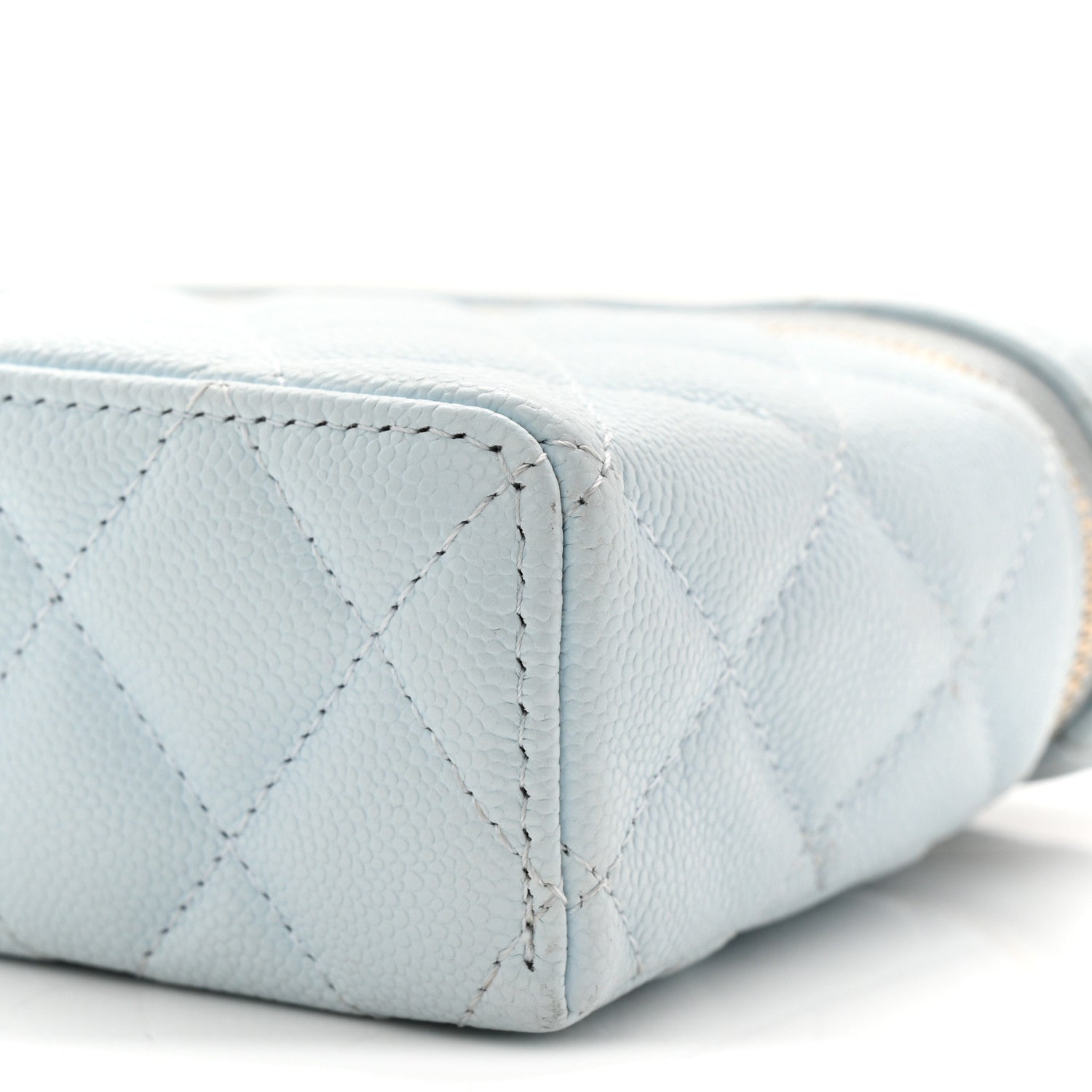 Caviar Quilted Top Handle Slim Vanity With Chain Light Blue