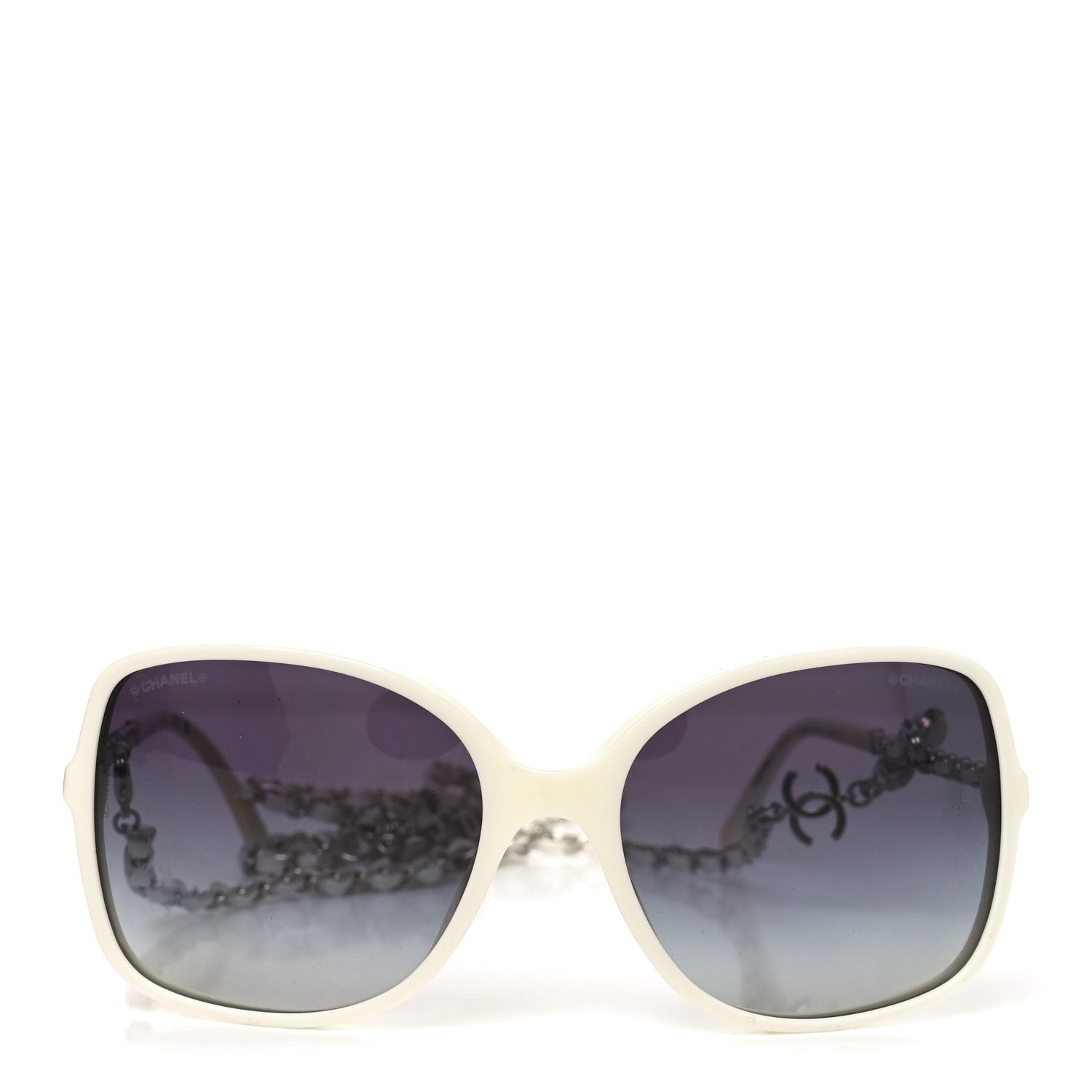 Acetate Metal Lambskin Square Chain Sunglasses 5210-Q-A White