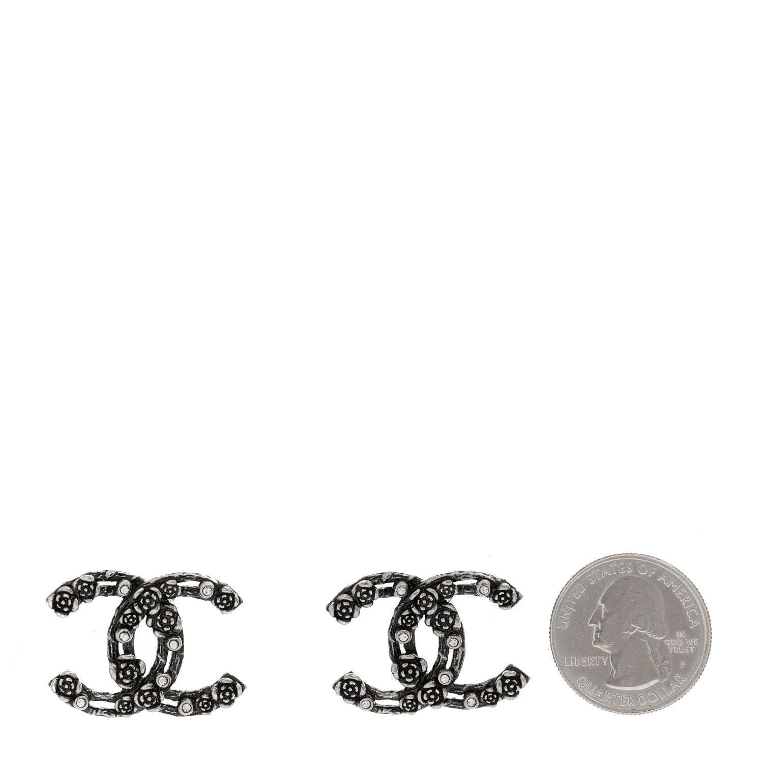 Crystal CC Camellia Earrings Ruthenium