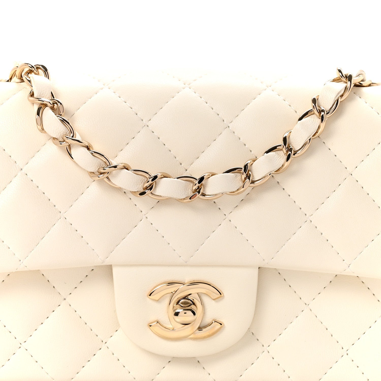 Lambskin Quilted Mini Rectangular Flap White
