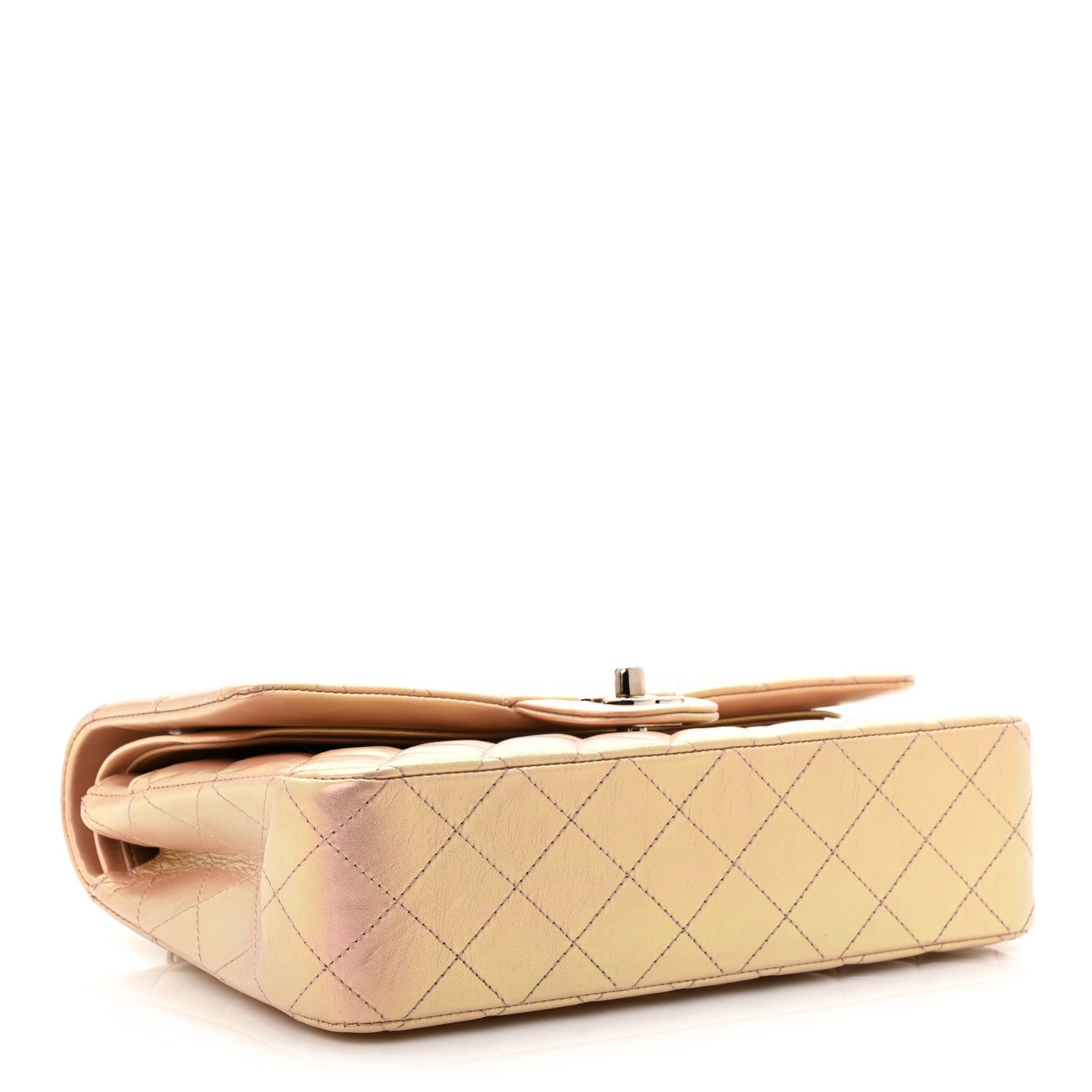 Iridescent Calfskin Quilted Medium Double Flap Pink